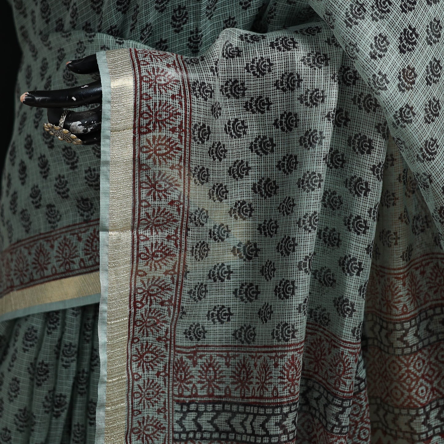 Bagh Hand Block Print Natural Dyed Kota Doria Cotton Saree 36