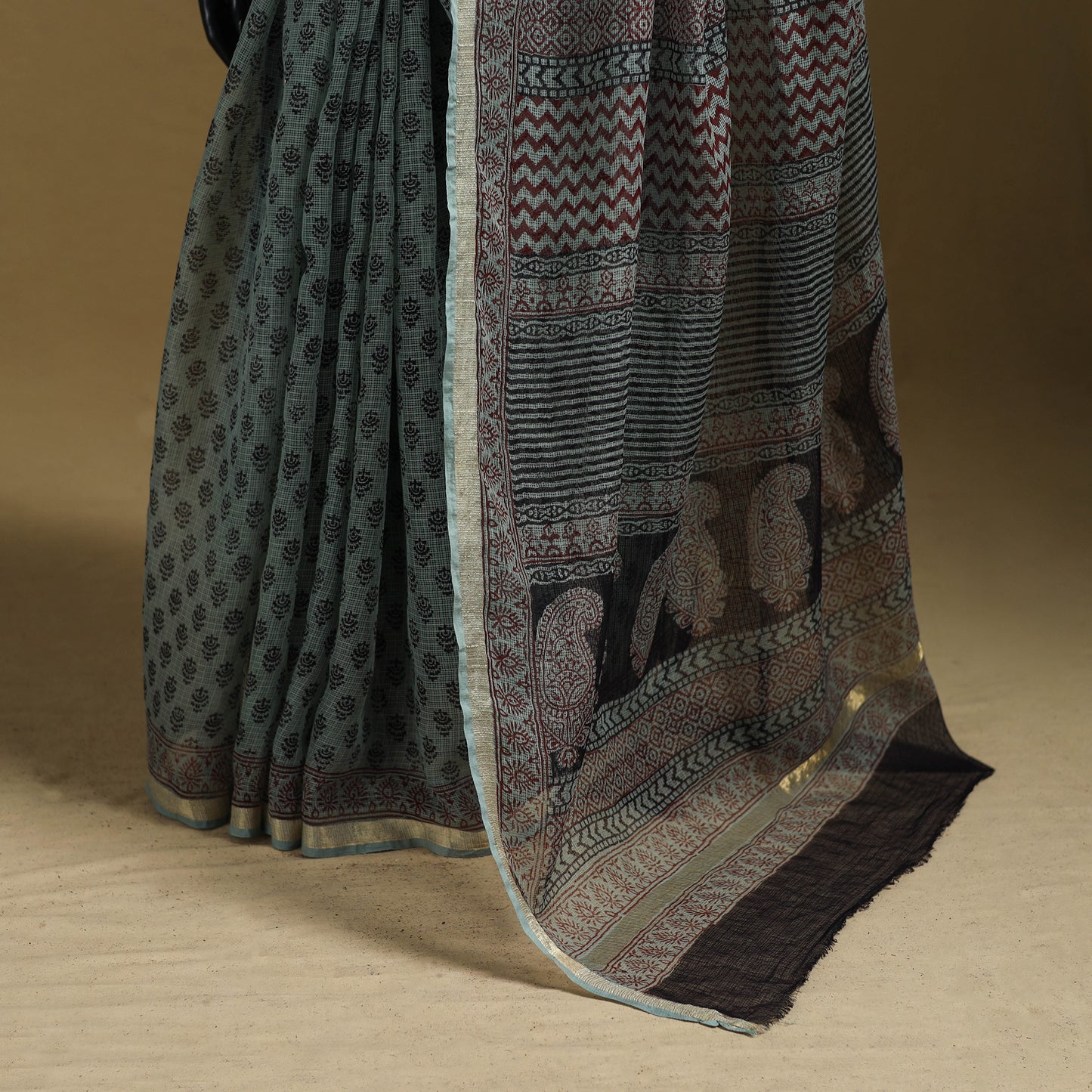 Bagh Hand Block Print Natural Dyed Kota Doria Cotton Saree 36