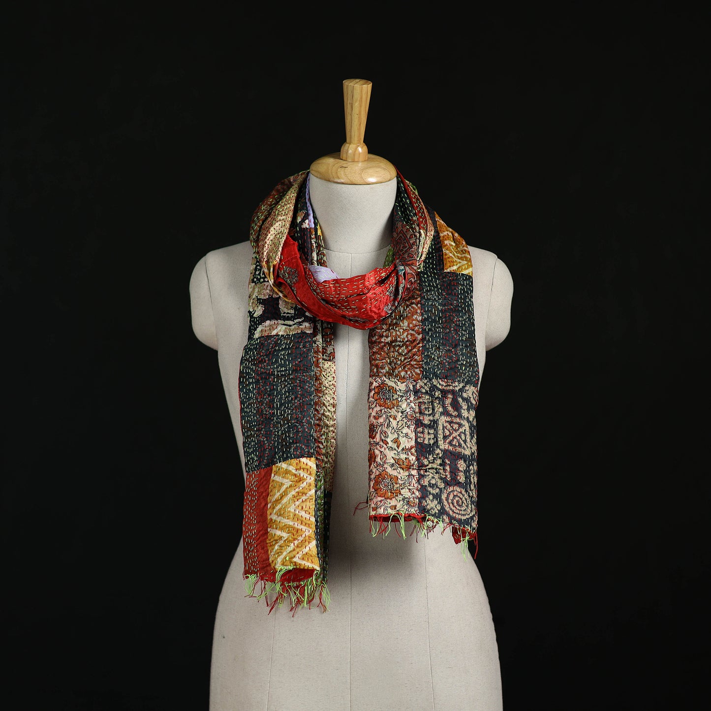 Bengal Kantha Handwork Patchwork Reversible Silk Stole 87