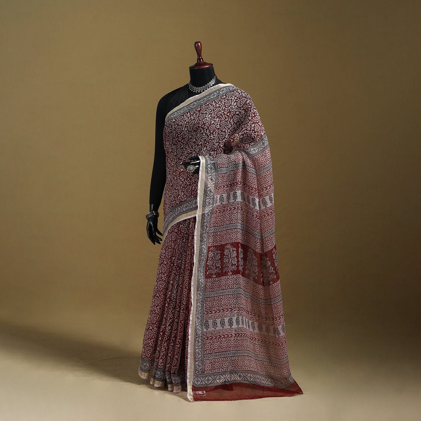Bagh Hand Block Print Natural Dyed Kota Doria Cotton Saree 38