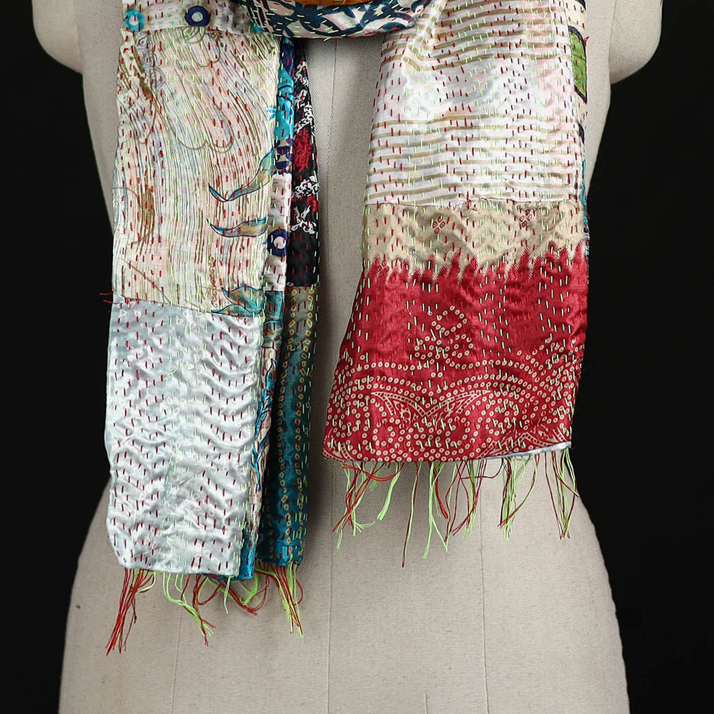 Bengal Kantha Handwork Patchwork Reversible Silk Stole 98