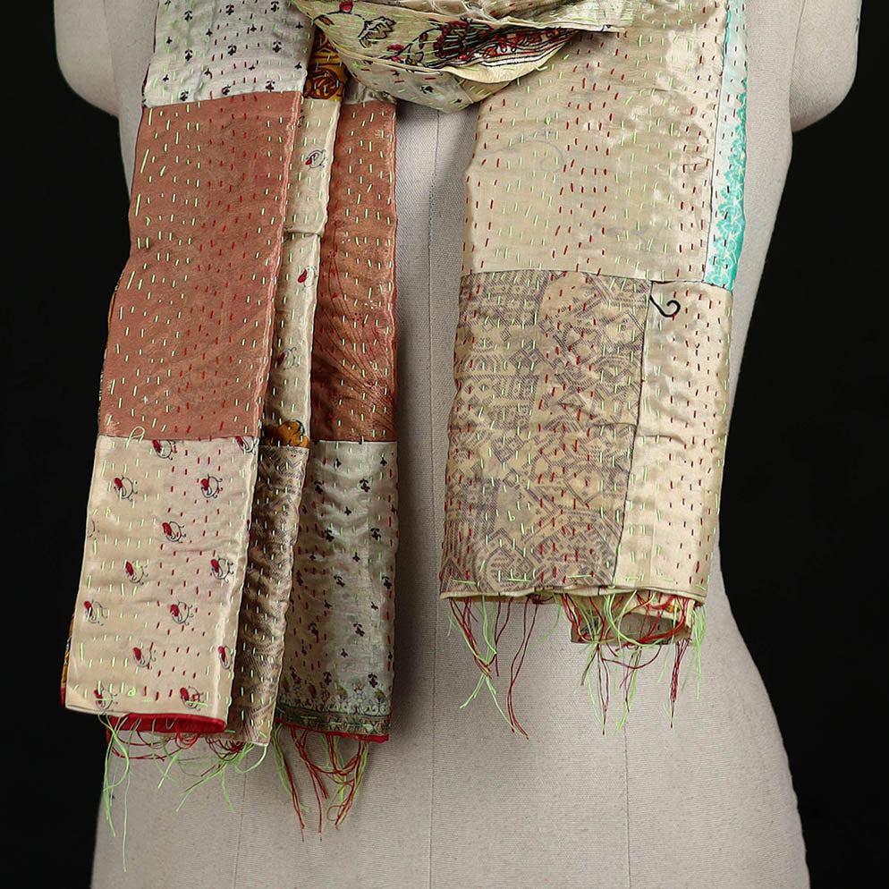Bengal Kantha Handwork Patchwork Reversible Silk Stole 100