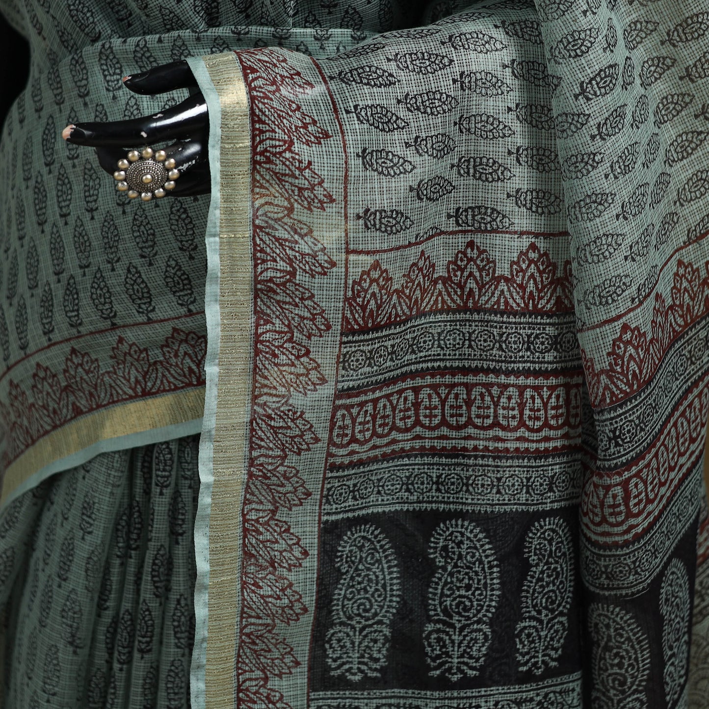 Bagh Hand Block Print Natural Dyed Kota Doria Cotton Saree 39
