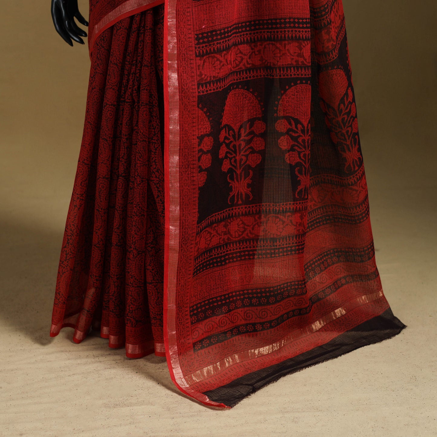 Bagh Hand Block Print Natural Dyed Kota Doria Cotton Saree 40