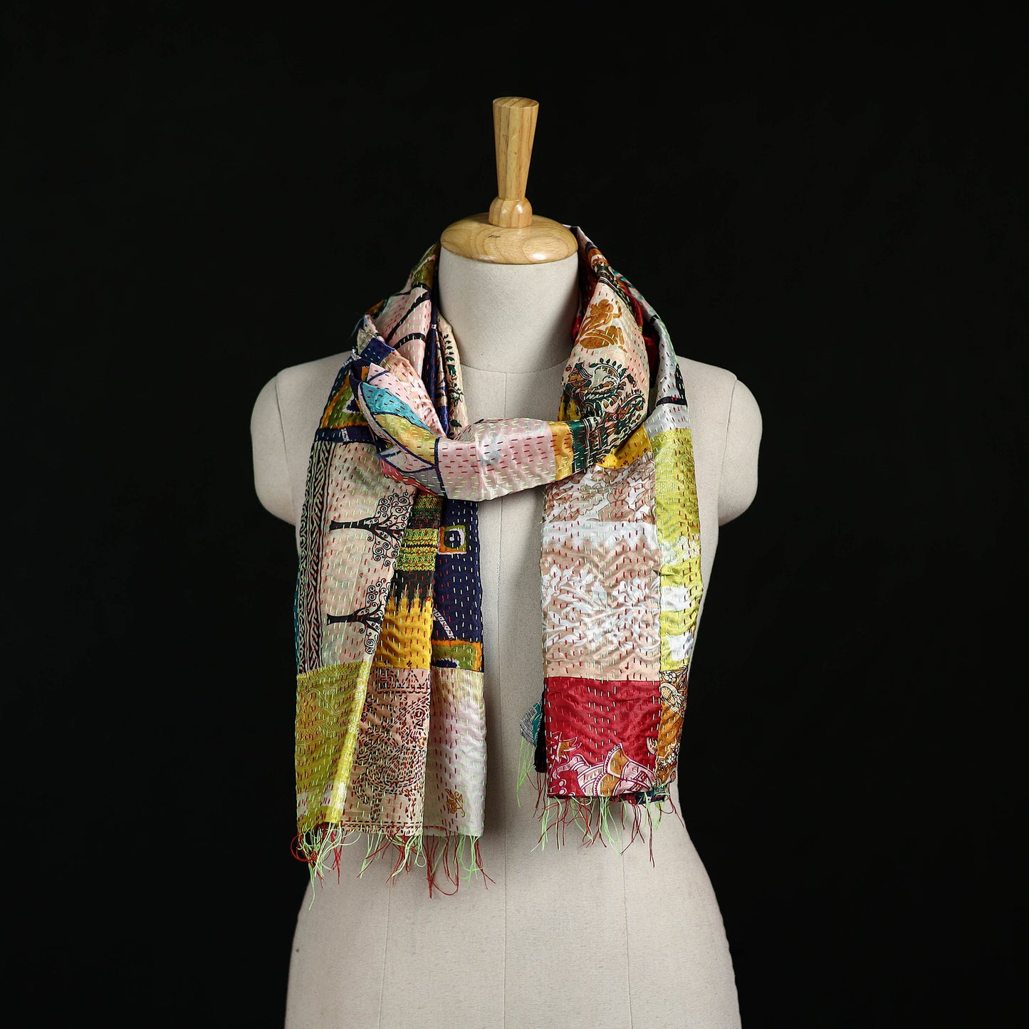 Bengal Kantha Handwork Patchwork Reversible Silk Stole 106