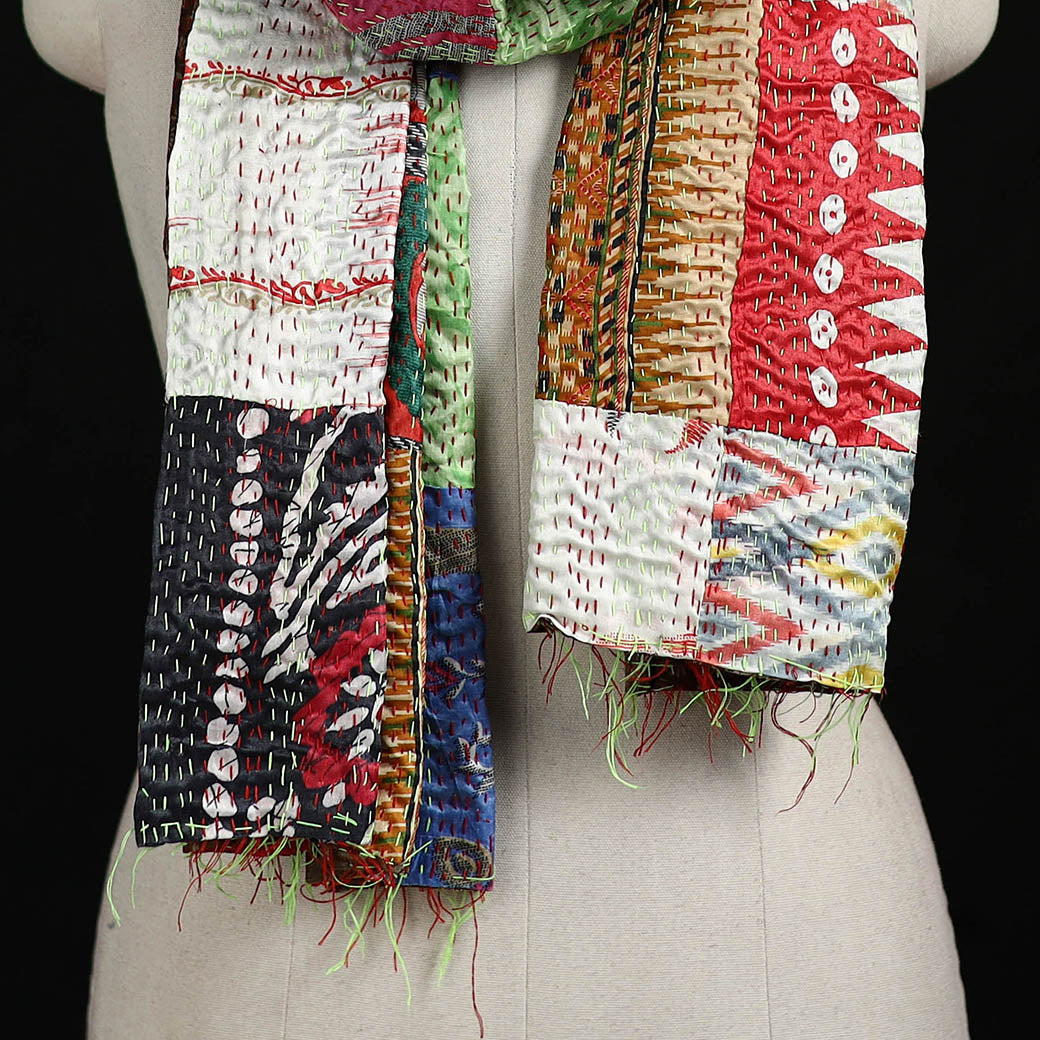 Bengal Kantha Handwork Patchwork Reversible Silk Stole 109