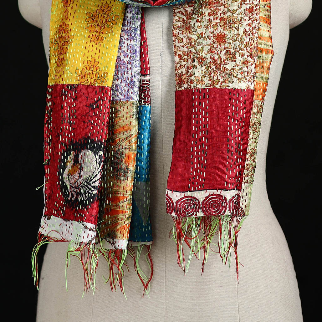 Bengal Kantha Handwork Patchwork Reversible Silk Stole 111