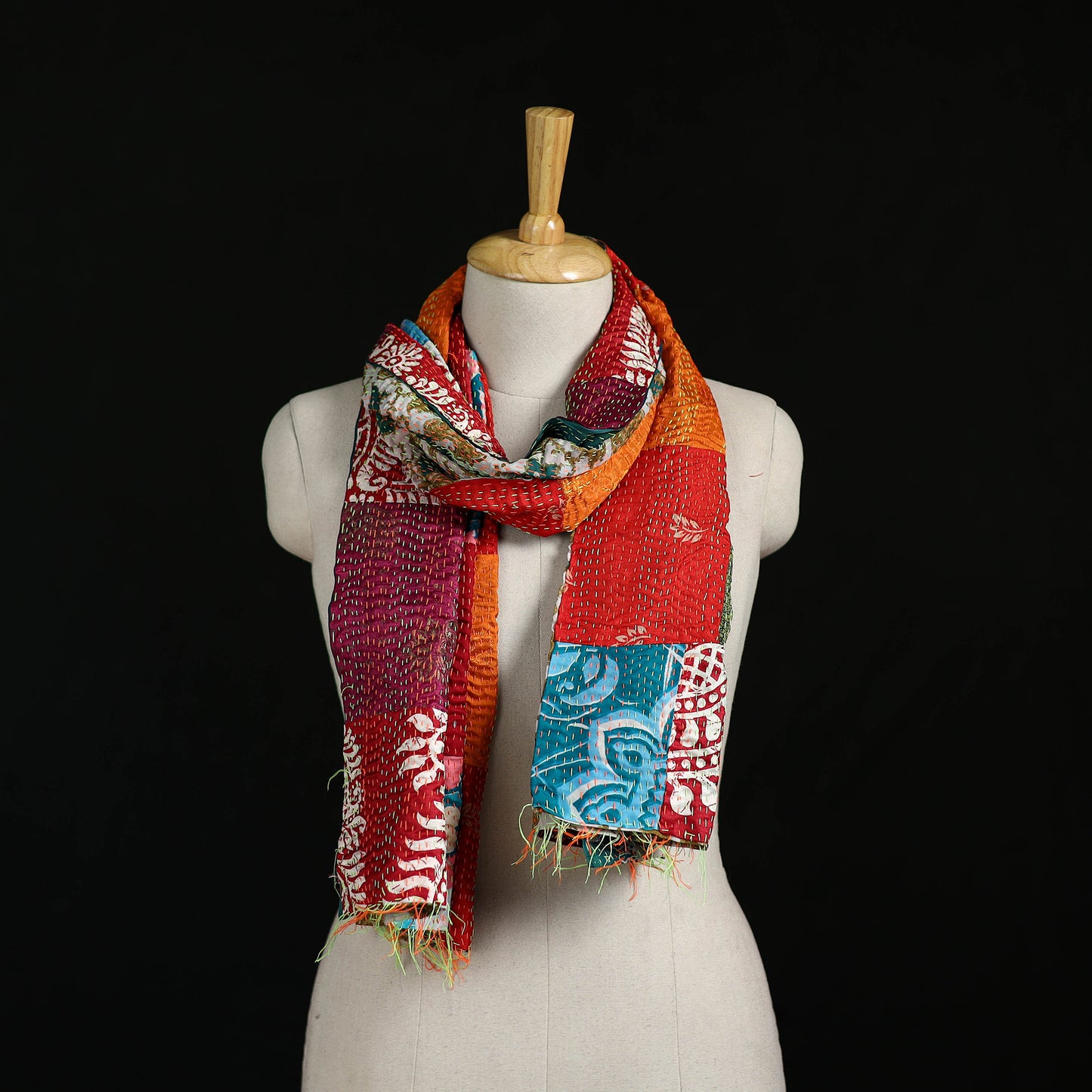 Bengal Kantha Handwork Patchwork Reversible Silk Stole 115
