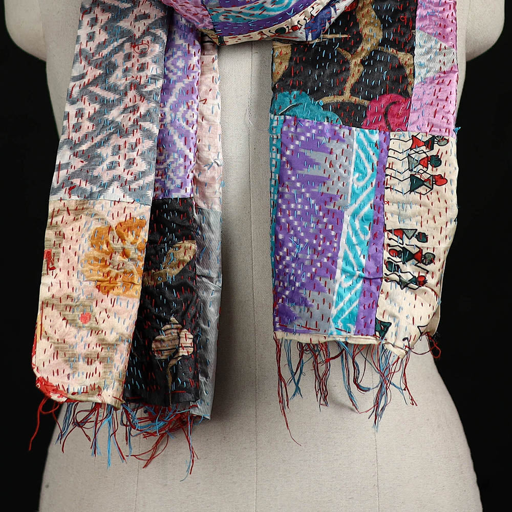 Bengal Kantha Handwork Patchwork Reversible Silk Stole 113