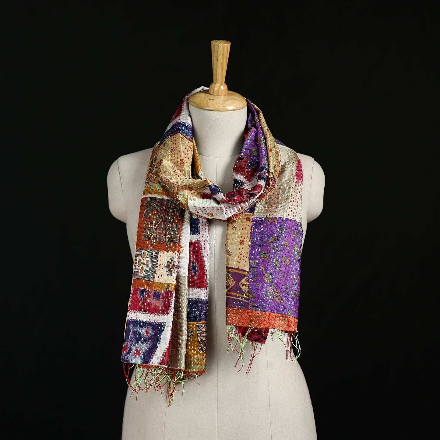 Bengal Kantha Handwork Patchwork Reversible Silk Stole 117