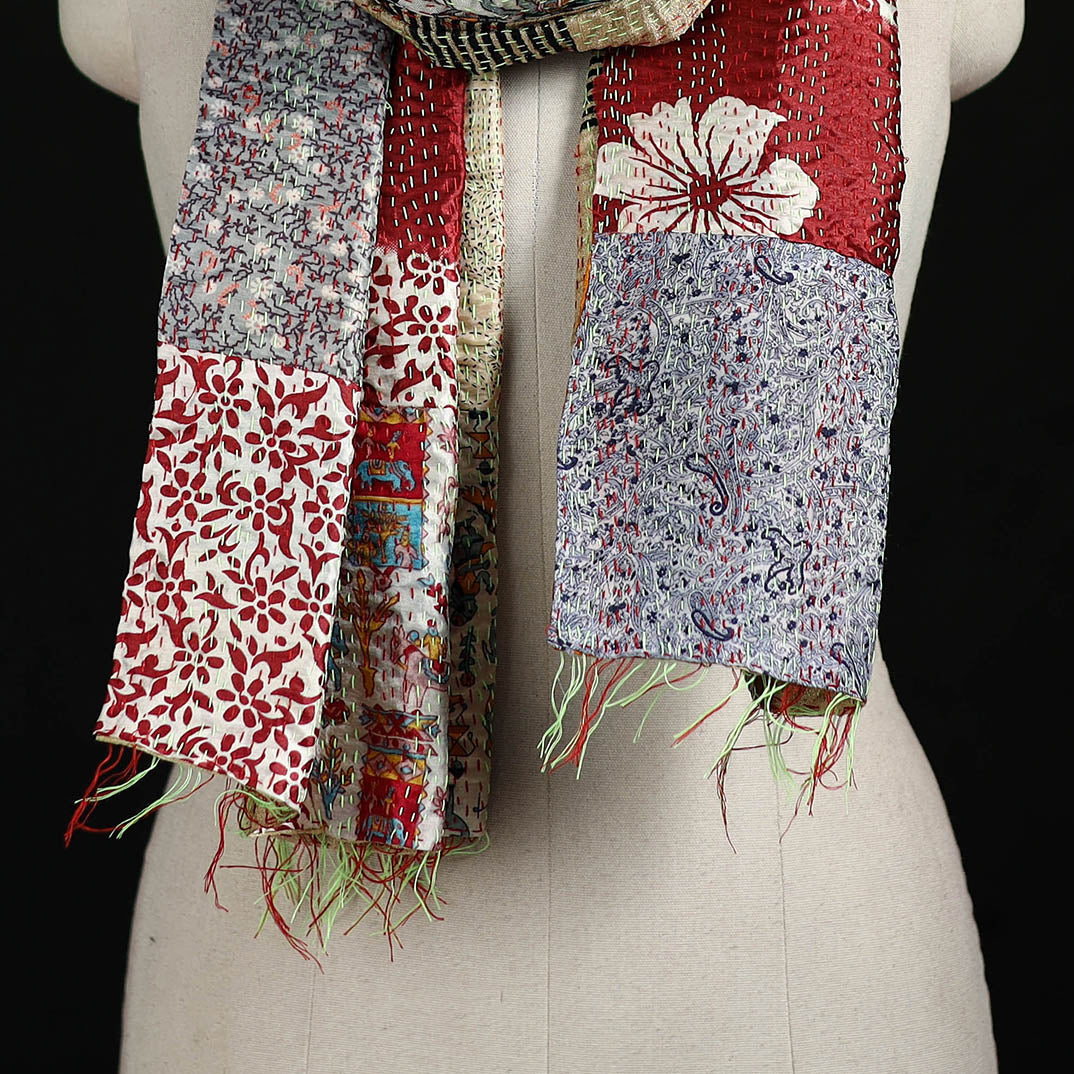 Bengal Kantha Handwork Patchwork Reversible Silk Stole 118
