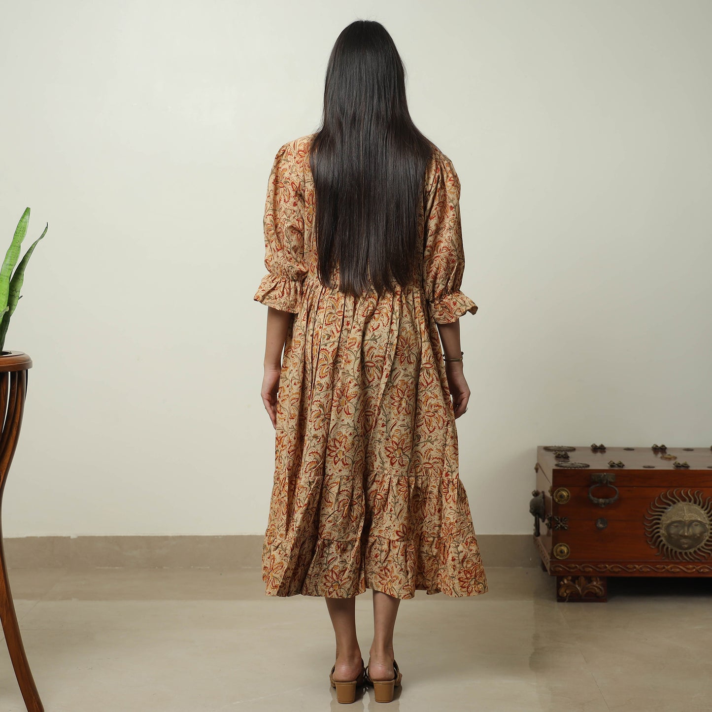 Buy Kalamkari Block Printed Cotton Tiered Dress 10 Online at iTokri.com