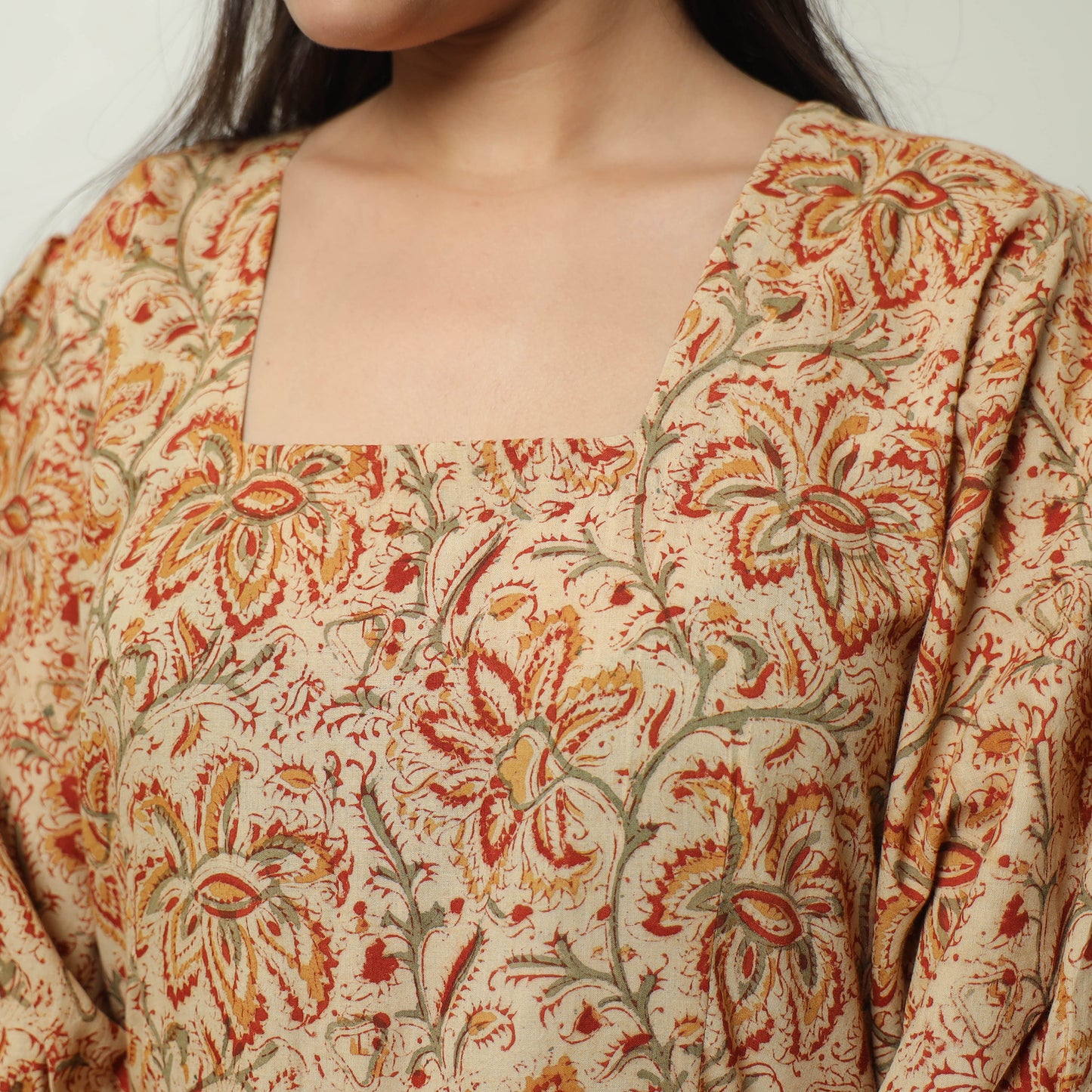 Buy Kalamkari Block Printed Cotton Tiered Dress 10 Online at iTokri.com