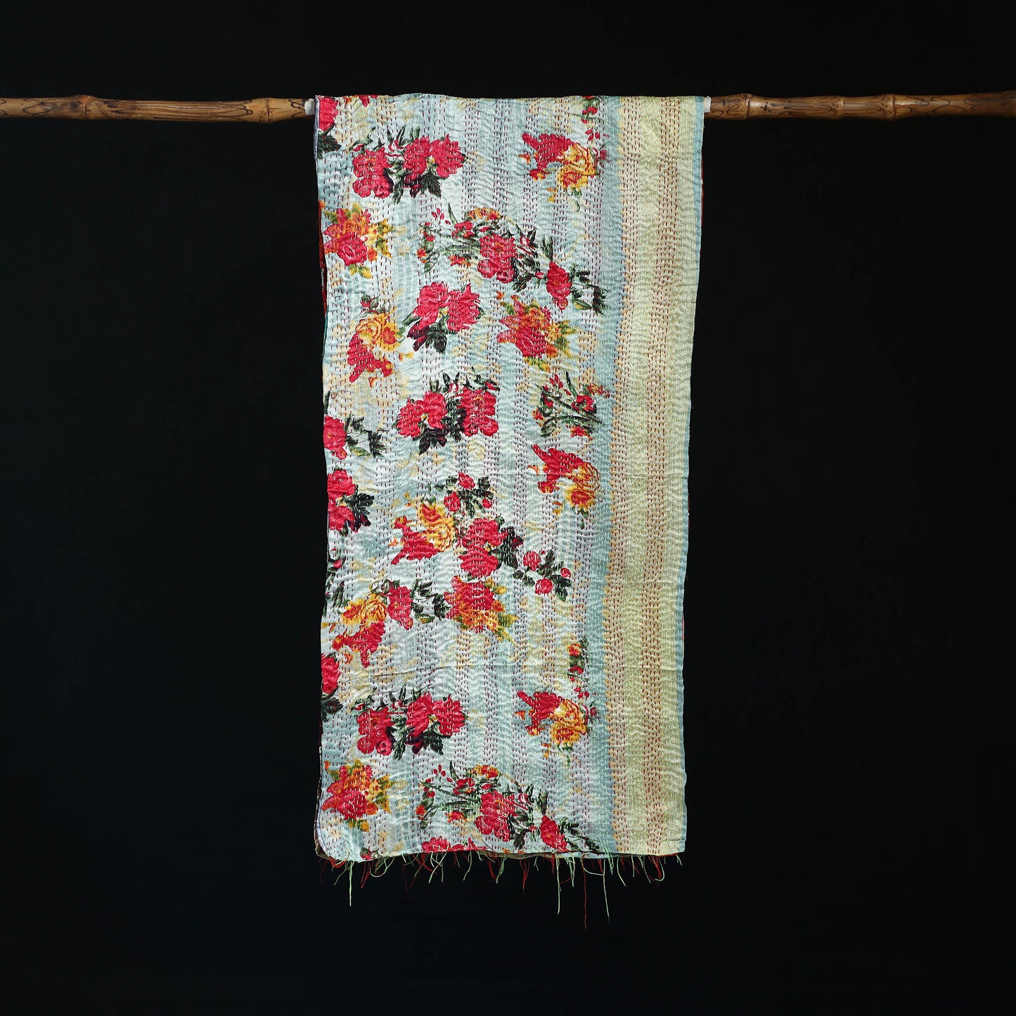 Bengal Kantha Handwork Patchwork Reversible Silk Stole 119
