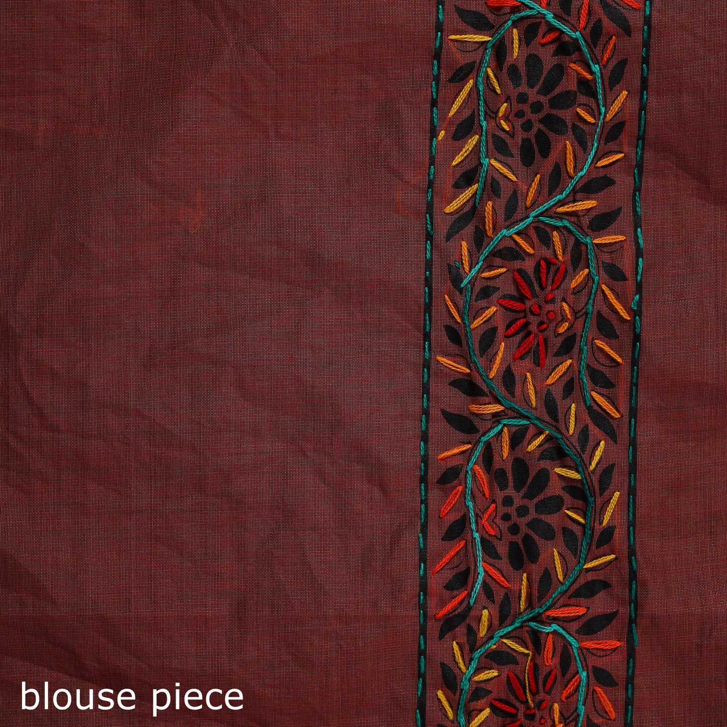 Maroon - Bengal Kantha Hand Embroidery Silk Cotton Chapa Work Saree 53