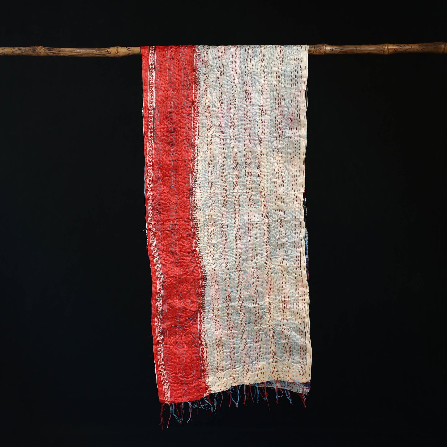 Bengal Kantha Handwork Patchwork Reversible Silk Stole 113