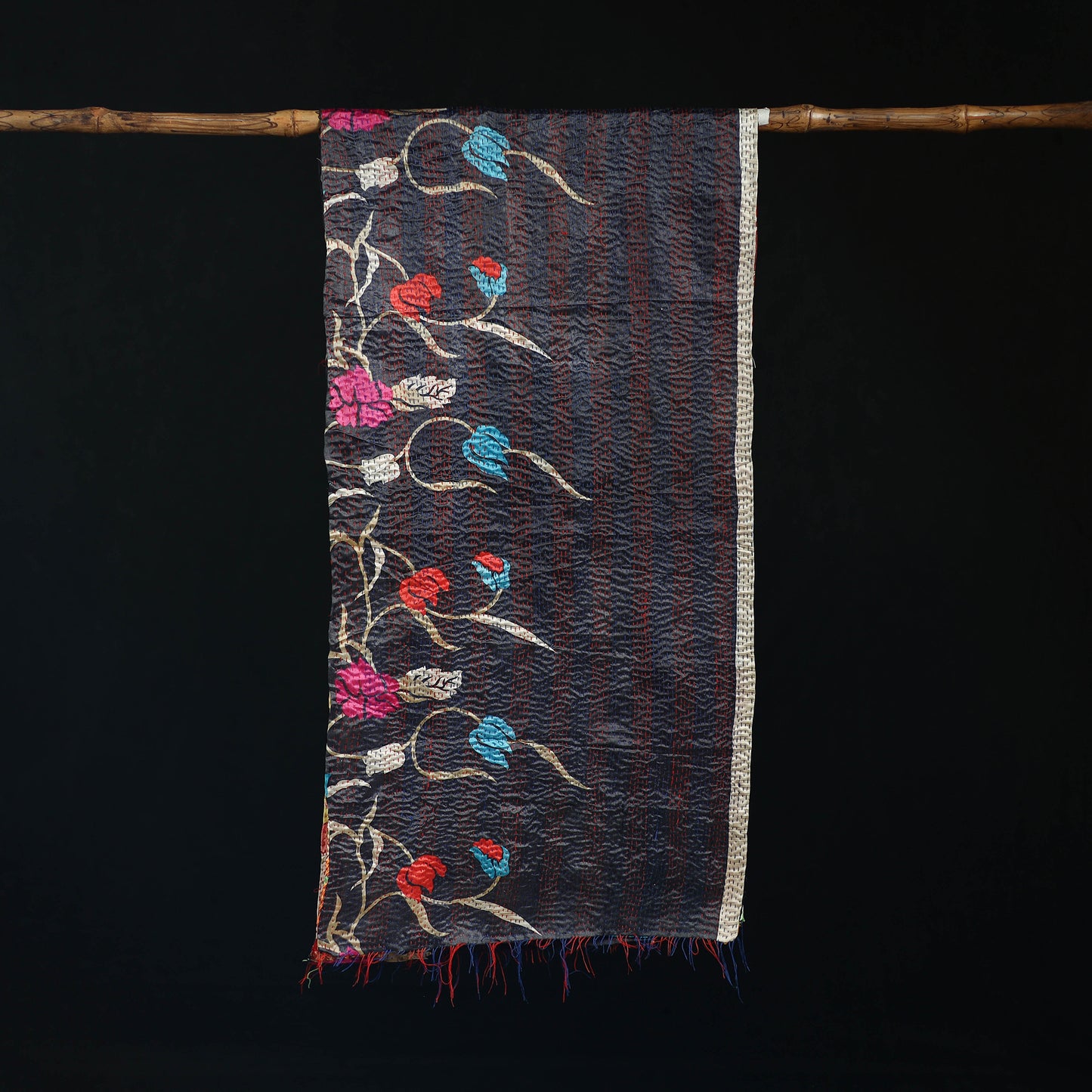 Bengal Kantha Handwork Patchwork Reversible Silk Stole 114