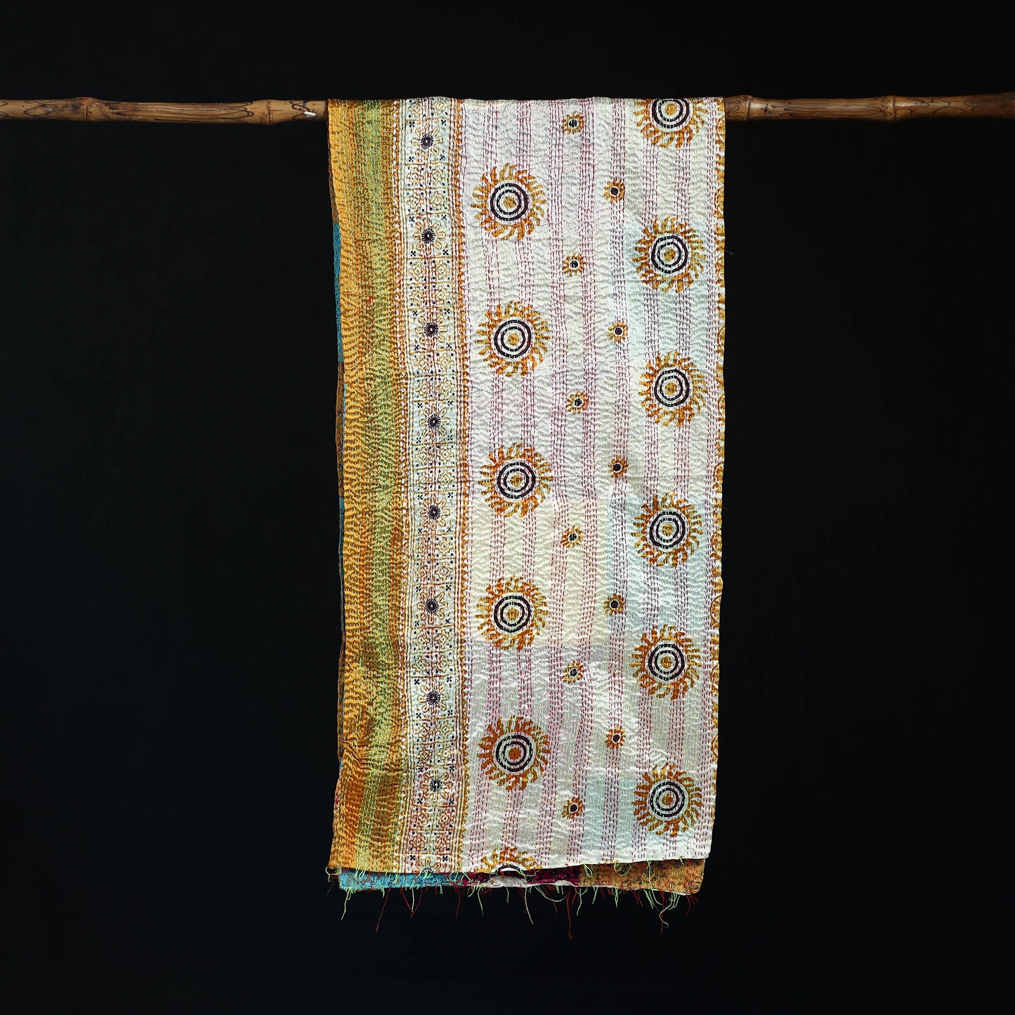 Bengal Kantha Handwork Patchwork Reversible Silk Stole 101