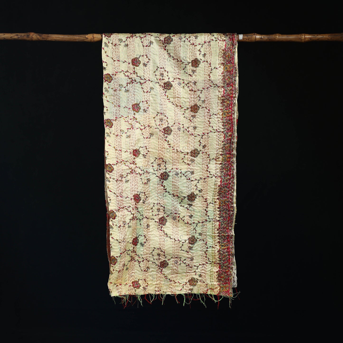 Bengal Kantha Handwork Patchwork Reversible Silk Stole 100