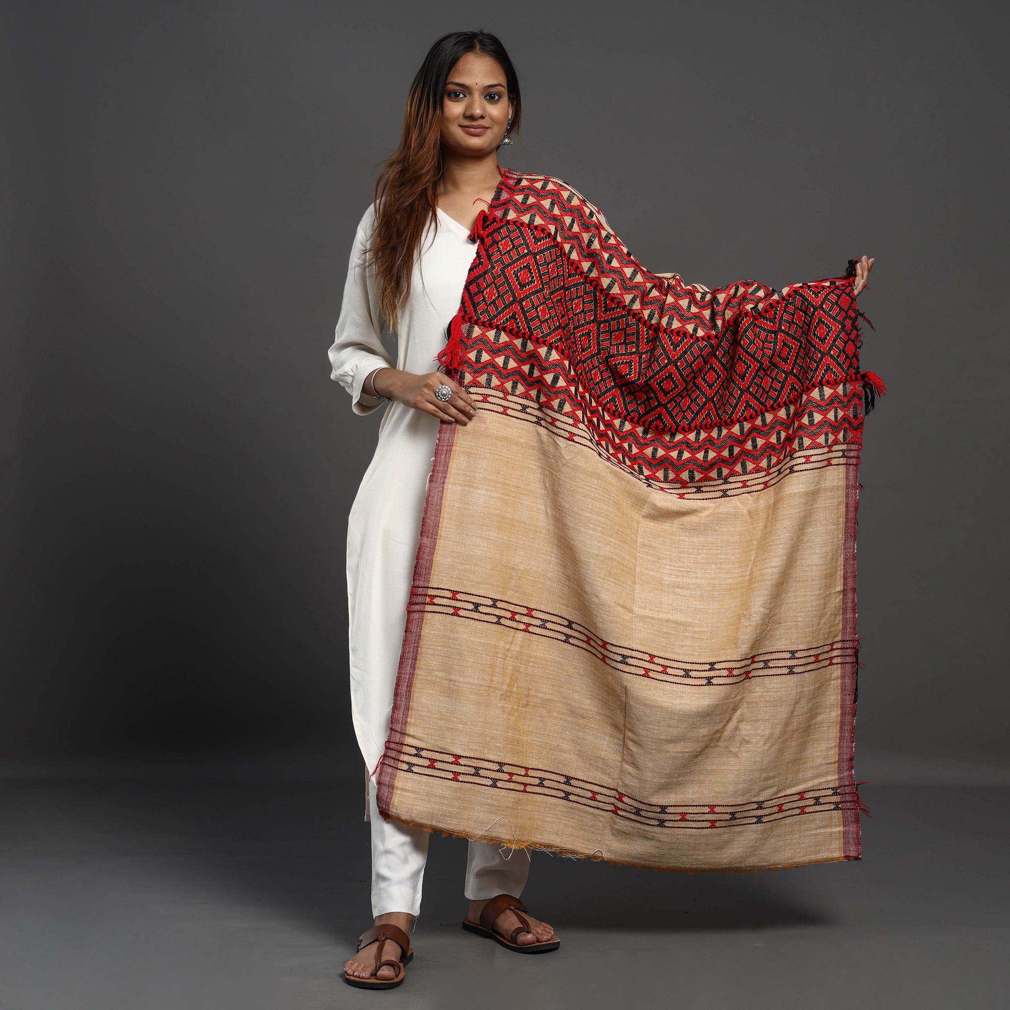Assamese Gero Design Mising Eri Silk Handloom Shawl cum Stole
