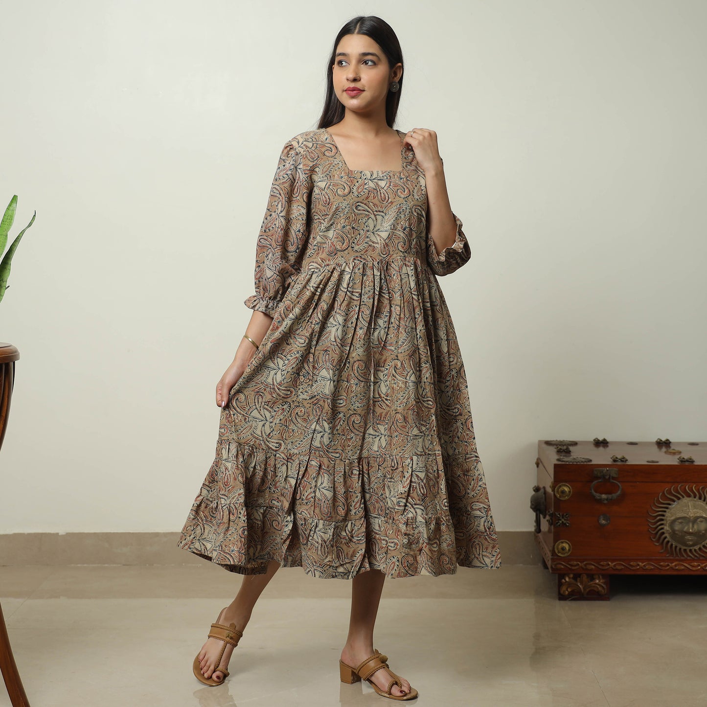 Kalamkari Block Printed Cotton Tiered Dress 09
