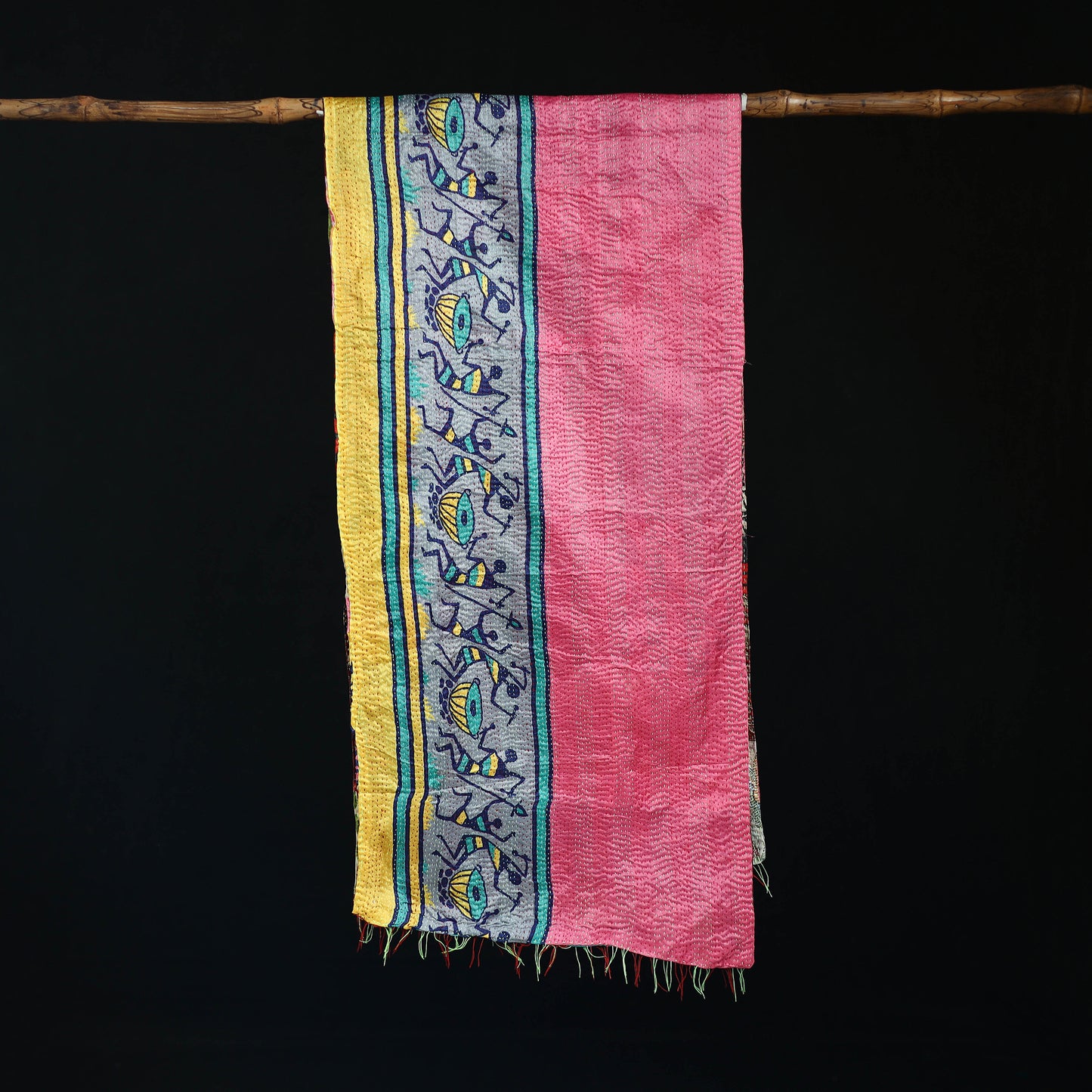 Bengal Kantha Handwork Patchwork Reversible Silk Stole 94