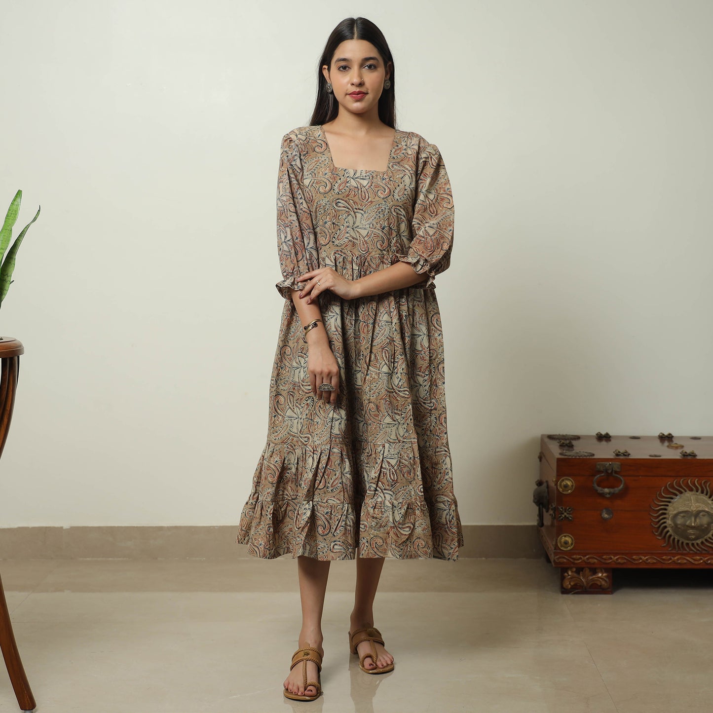 Kalamkari Block Printed Cotton Tiered Dress 09