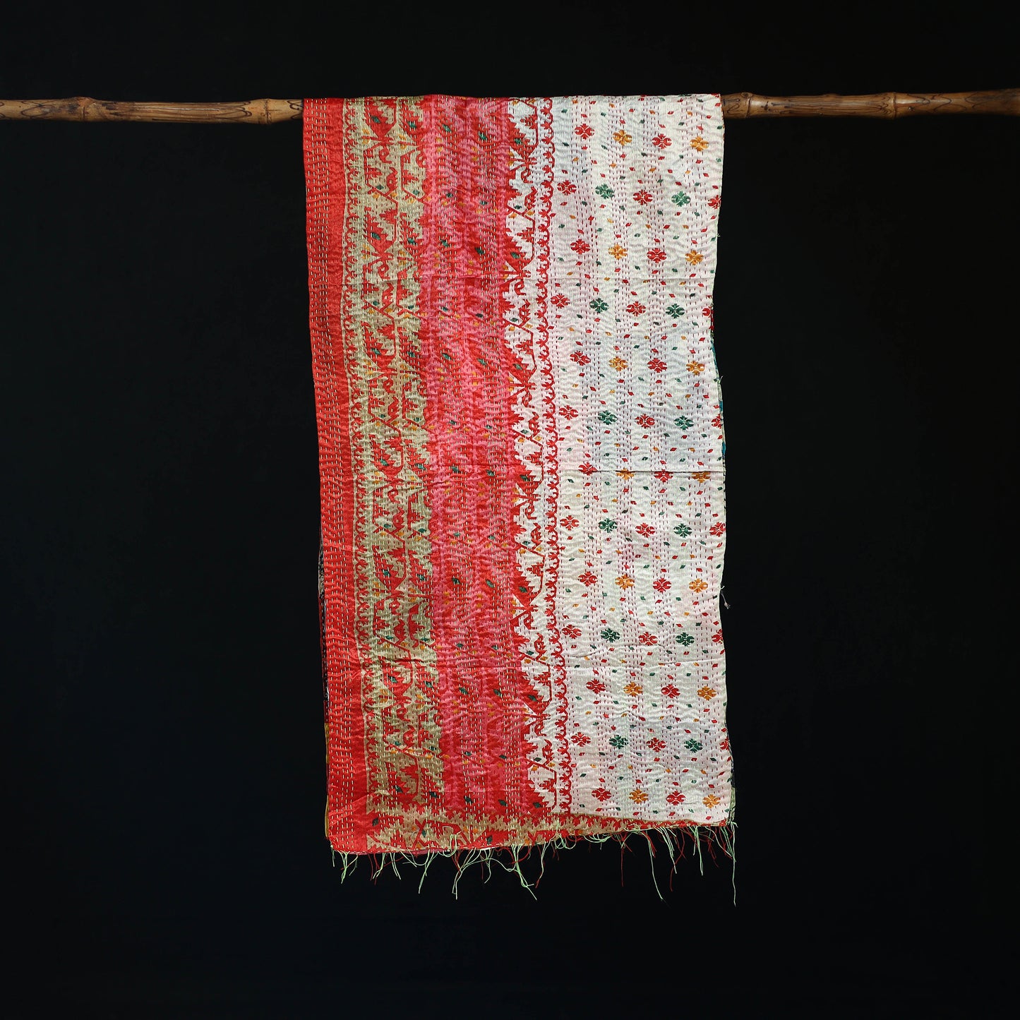 Bengal Kantha Handwork Patchwork Reversible Silk Stole 92