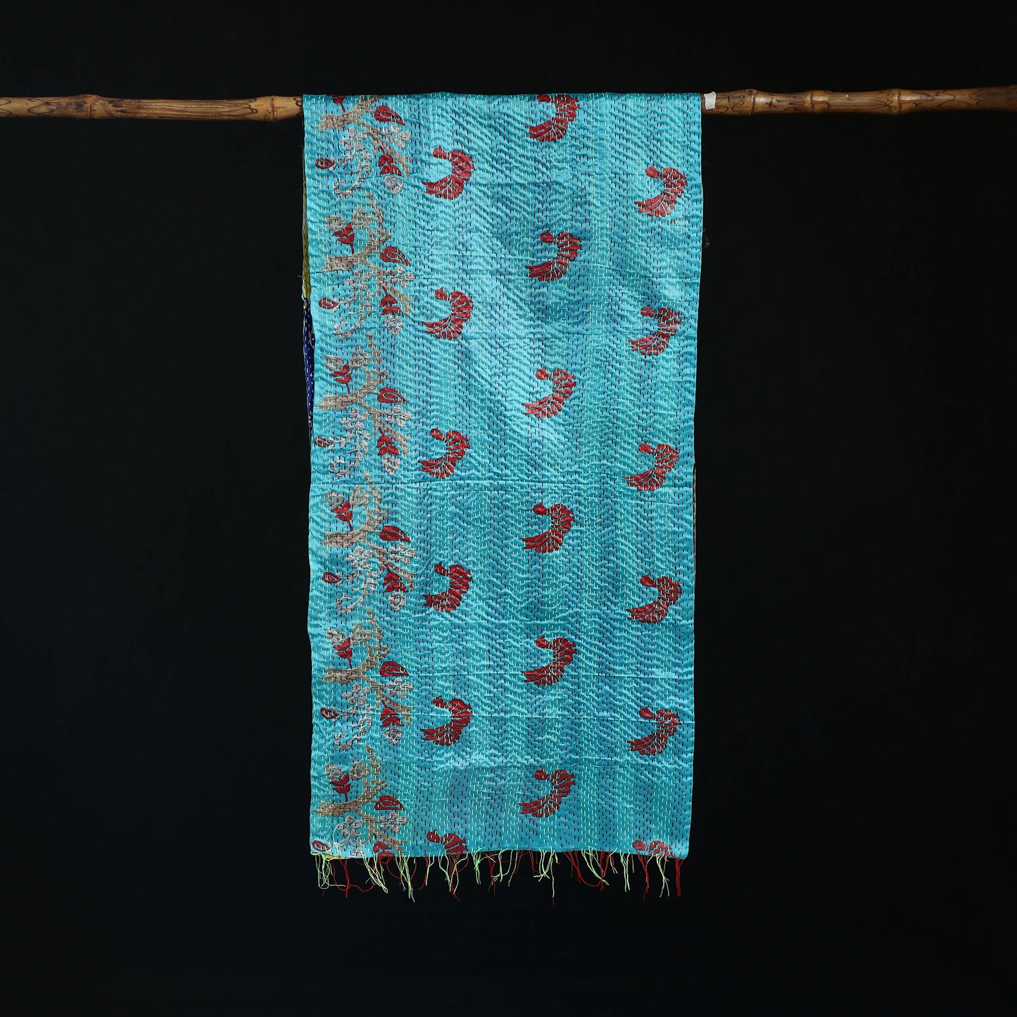 Bengal Kantha Handwork Patchwork Reversible Silk Stole 89