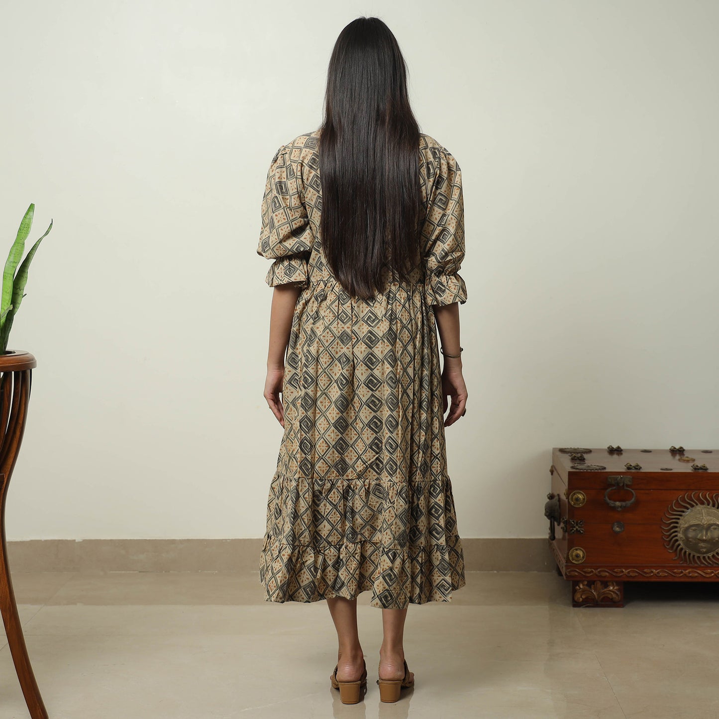 Buy Kalamkari Block Printed Cotton Tiered Dress 08 Online at iTokri.com