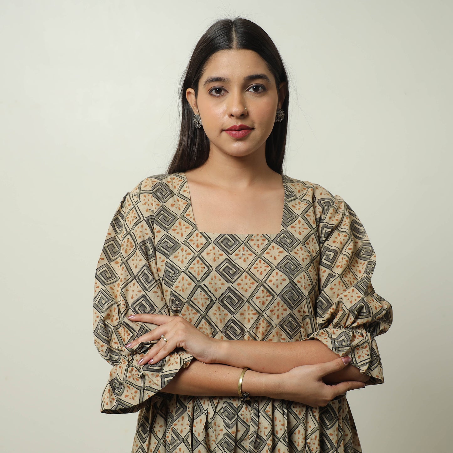 Buy Kalamkari Block Printed Cotton Tiered Dress 08 Online at iTokri.com
