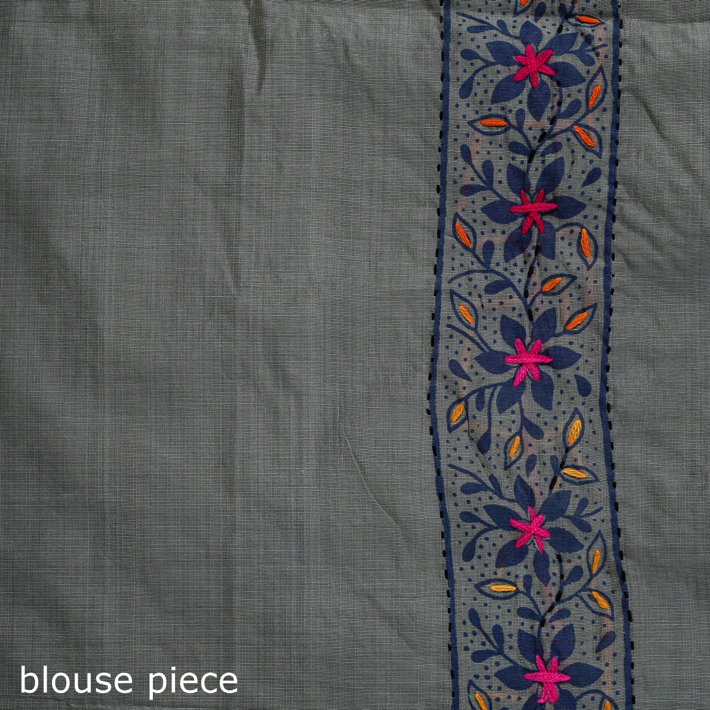 Gray - Bengal Kantha Hand Embroidery Silk Cotton Chapa Work Saree 59