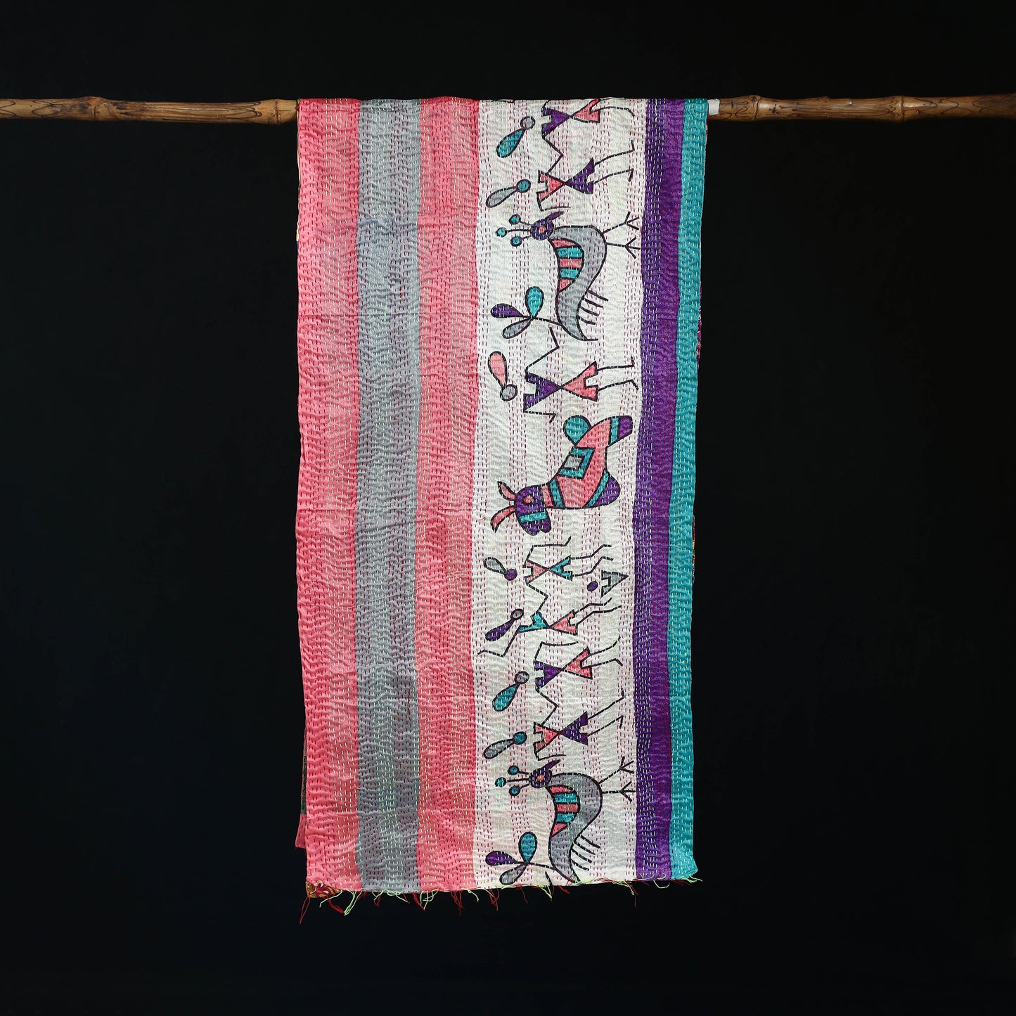 Bengal Kantha Handwork Patchwork Reversible Silk Stole 81
