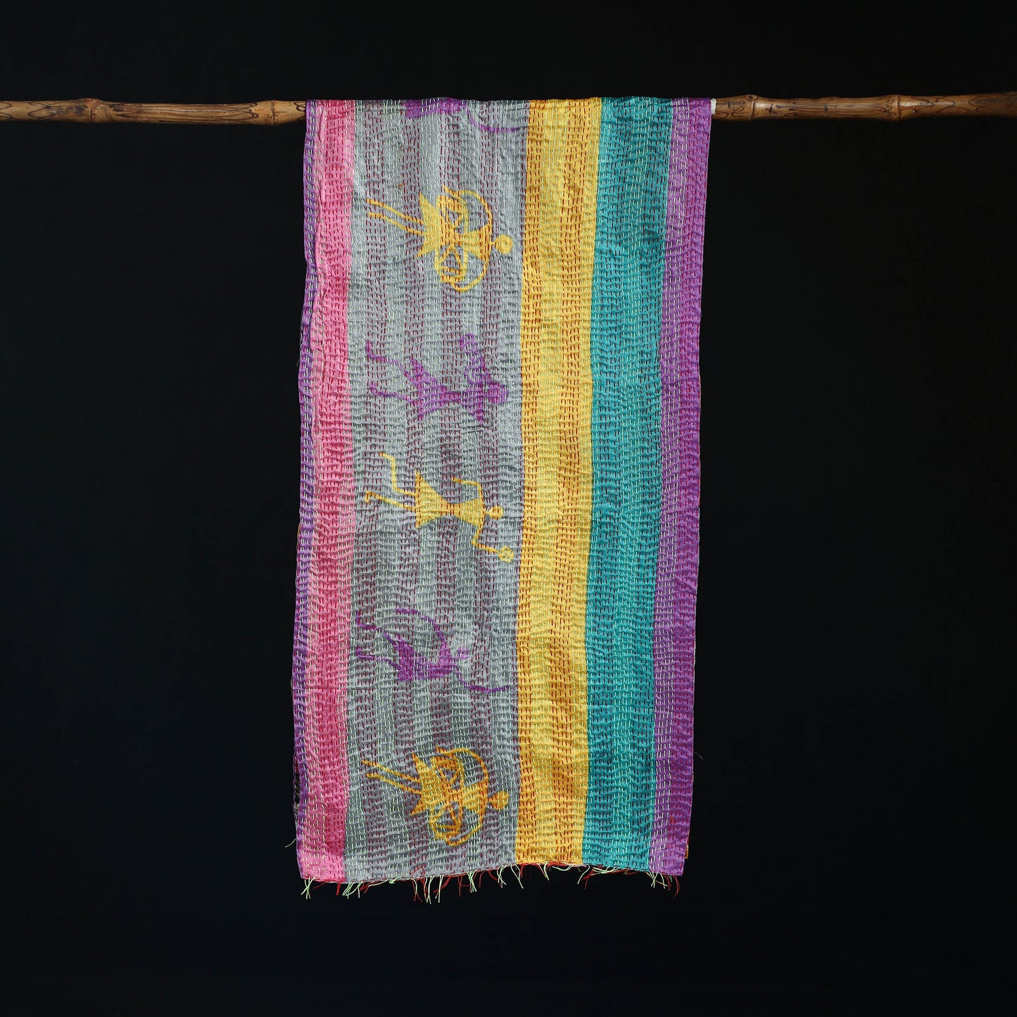 Bengal Kantha Handwork Patchwork Reversible Silk Stole 67