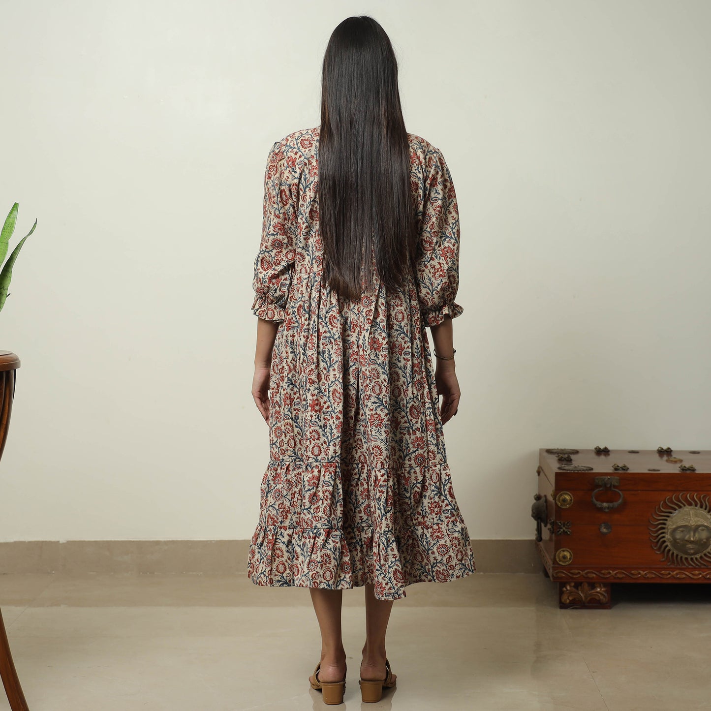Buy Pedana Kalamkari Block Printed Cotton Tiered Dress 07 Online at iTokri.com