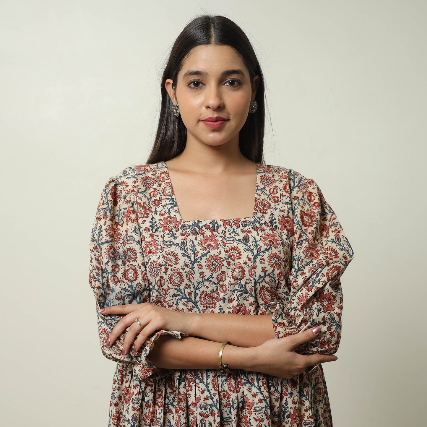 Buy Pedana Kalamkari Block Printed Cotton Tiered Dress 07 Online at iTokri.com