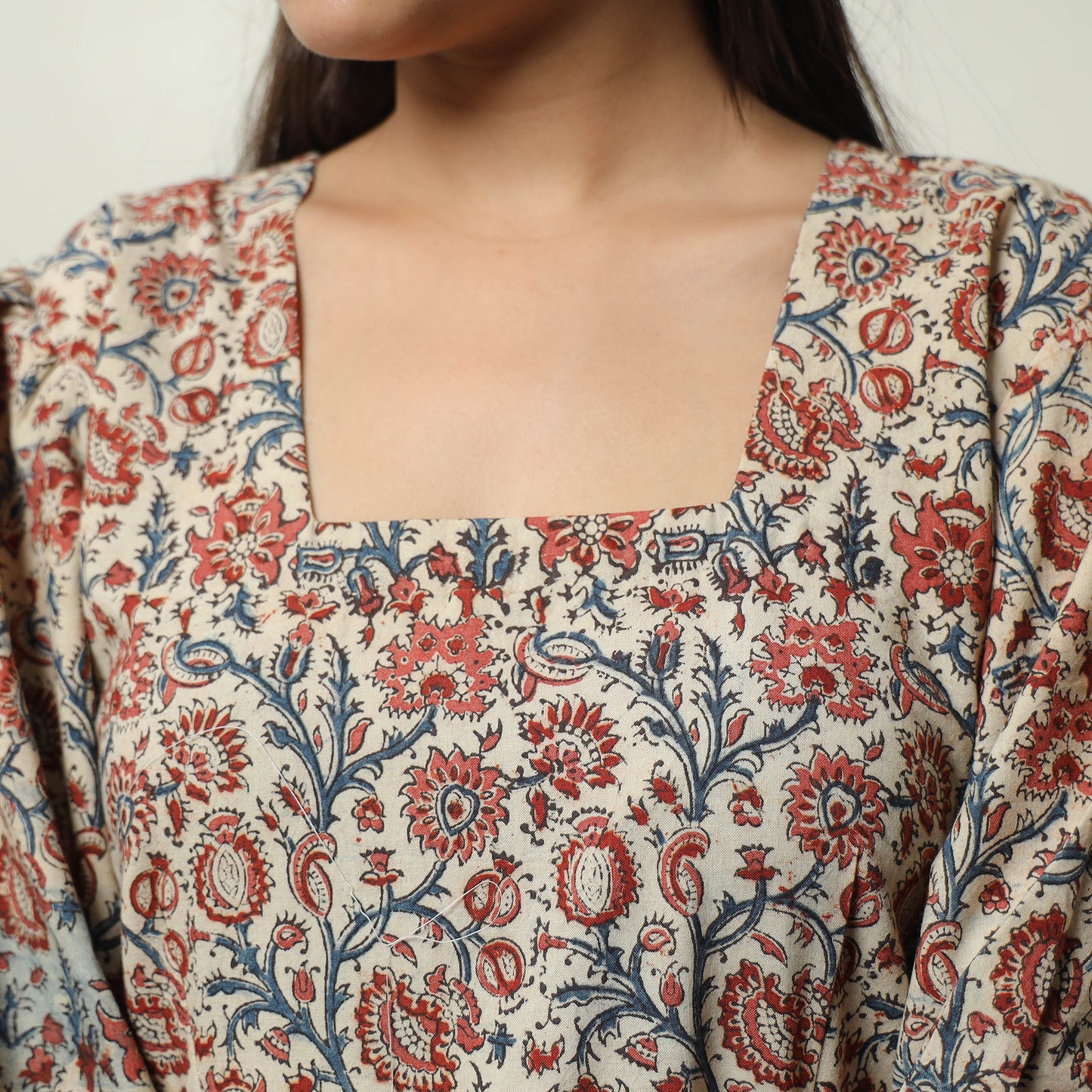 Buy Pedana Kalamkari Block Printed Cotton Tiered Dress 07 Online at iTokri.com