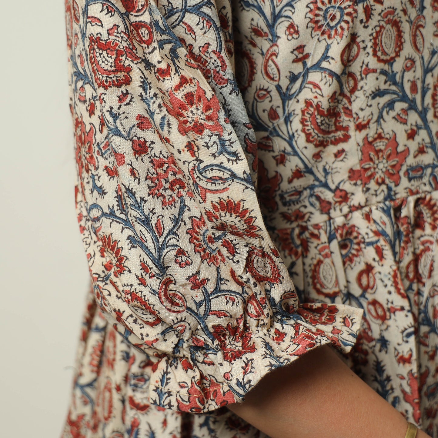Buy Pedana Kalamkari Block Printed Cotton Tiered Dress 07 Online at iTokri.com