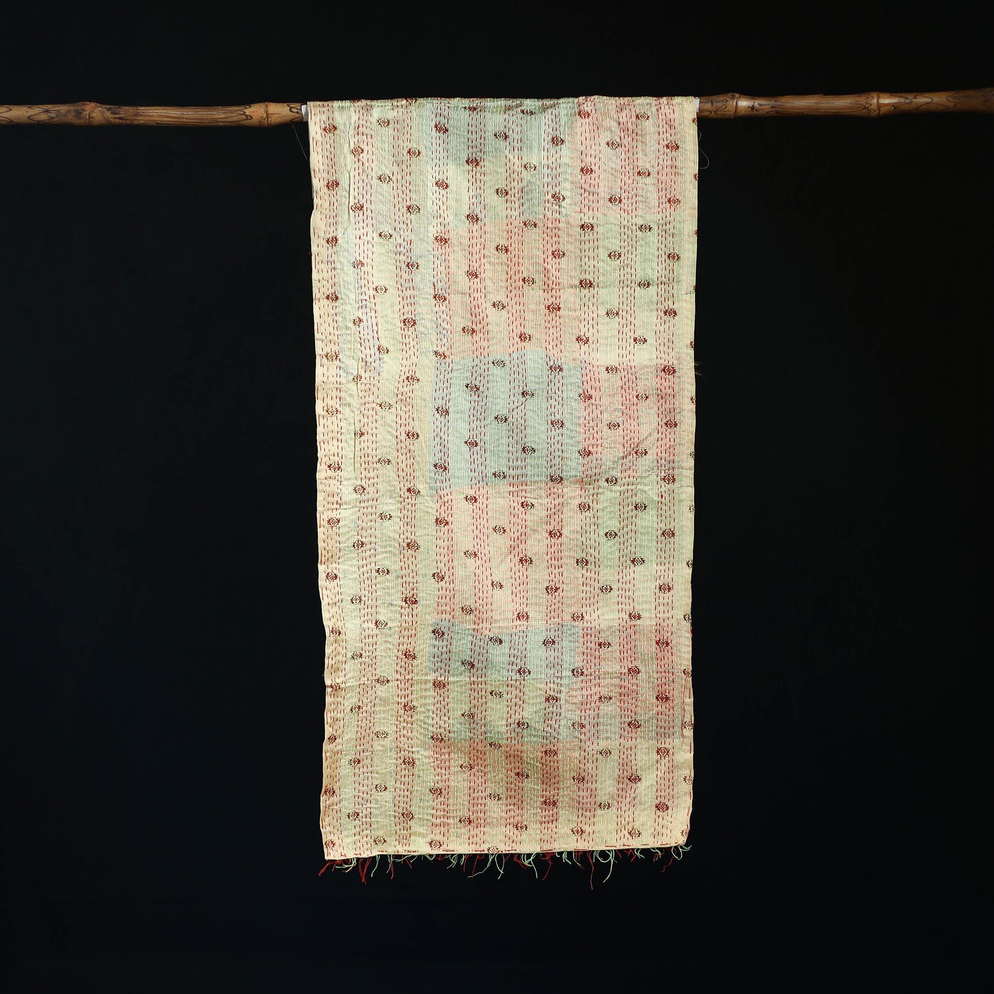 Bengal Kantha Handwork Patchwork Reversible Silk Stole 40