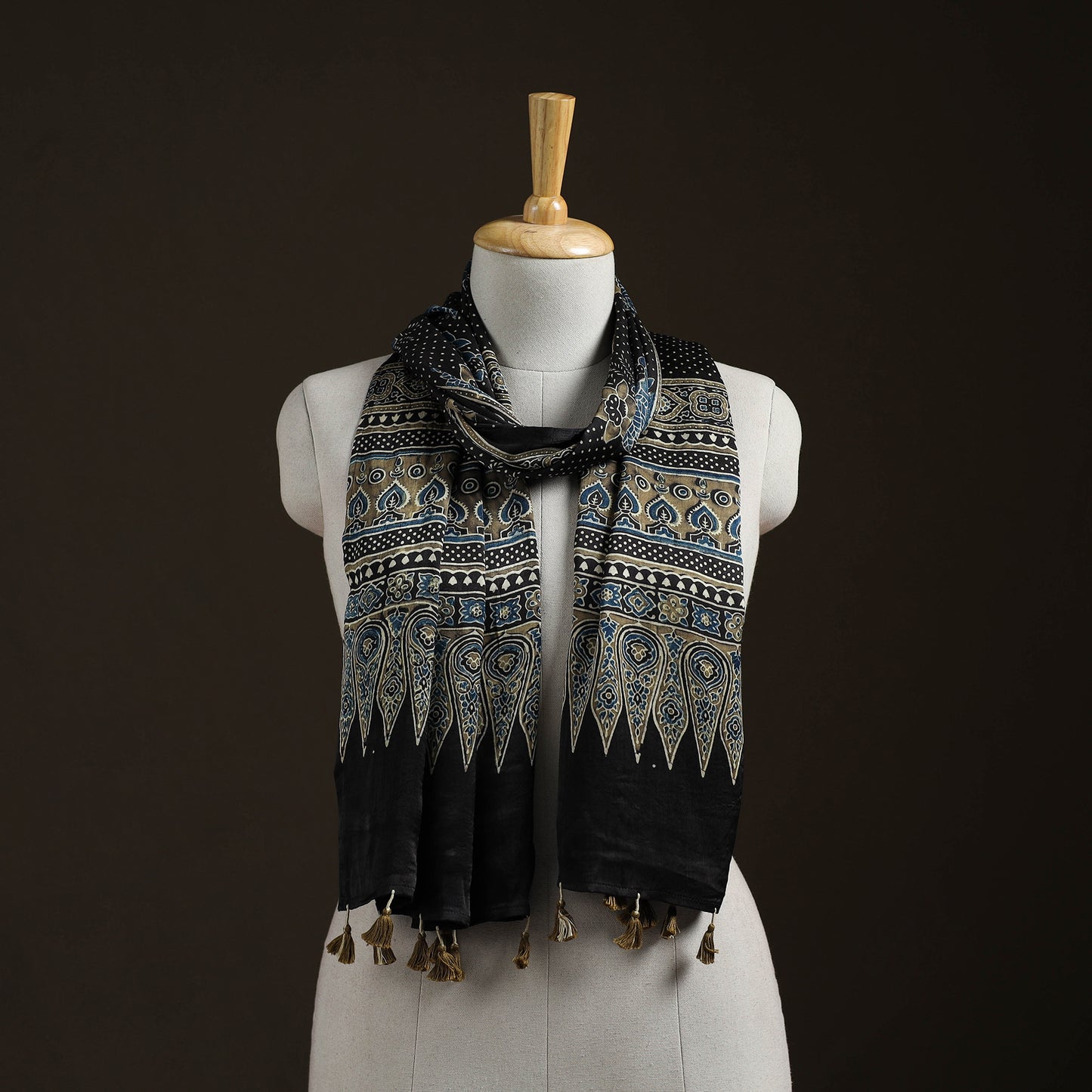 Hand Block Print Natural Dyed Modal Silk Ajrakh Stole 04