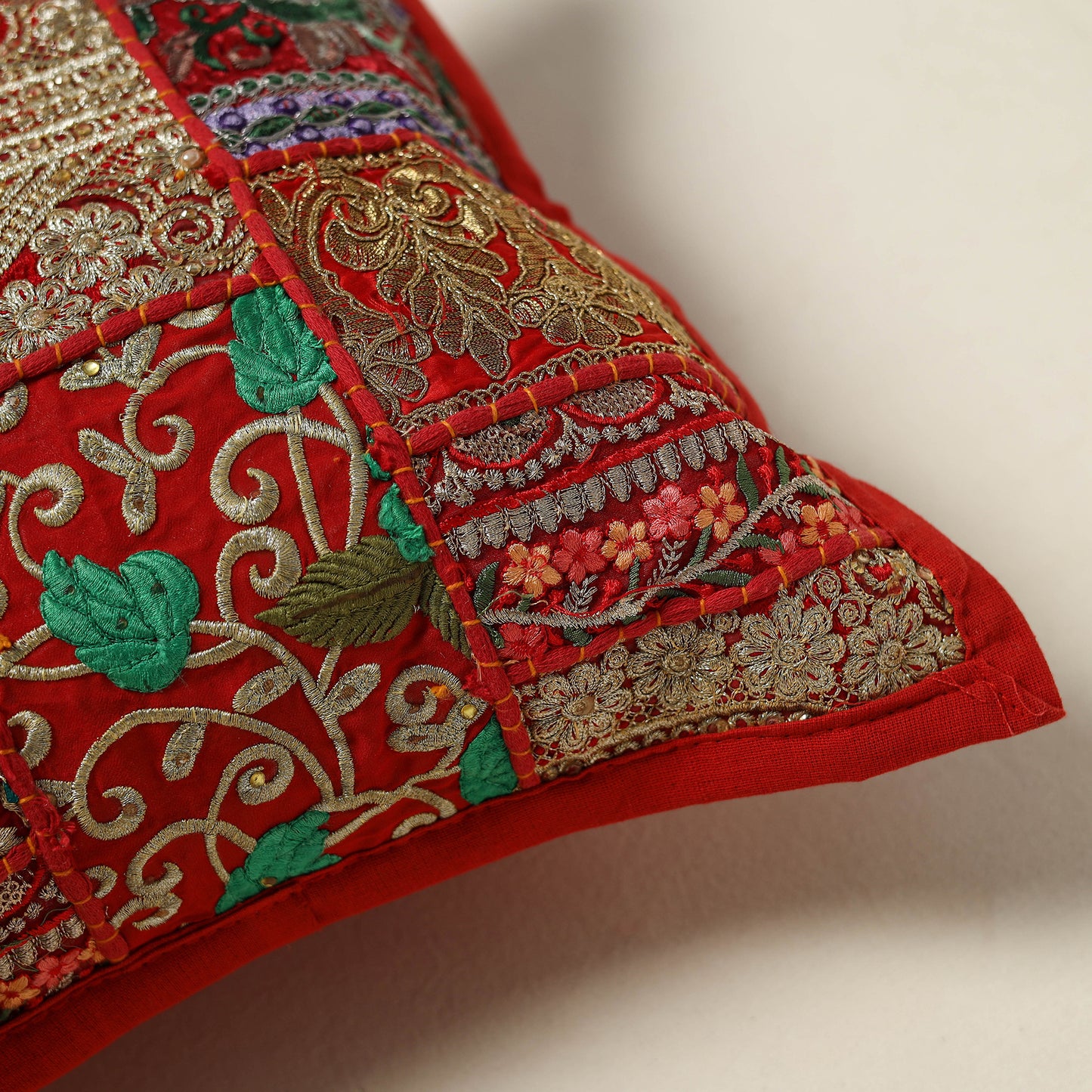 Khambadiya Patchwork Hand Embroidered Cushion Cover 02