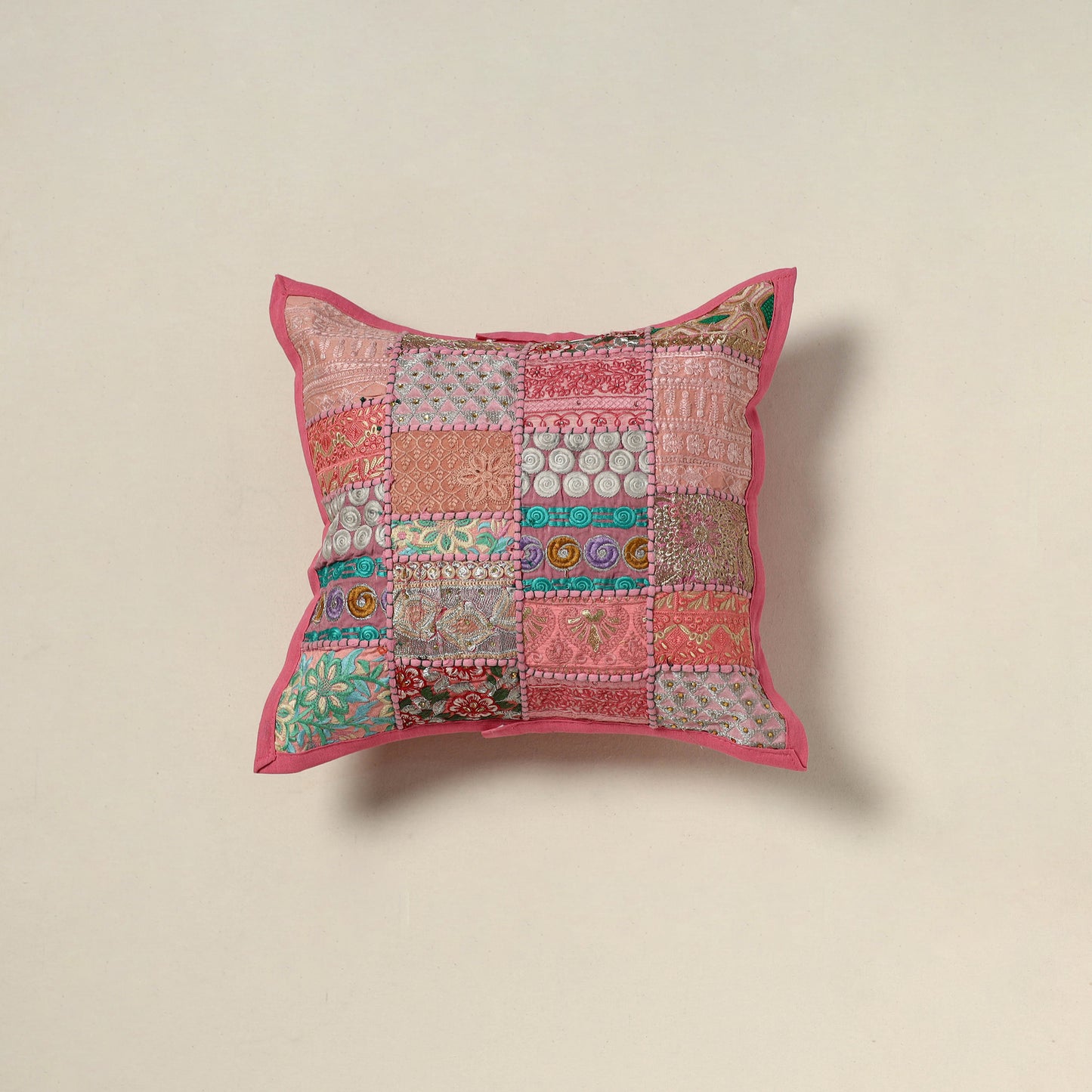 Khambadiya Patchwork Hand Embroidered Cushion Cover 01