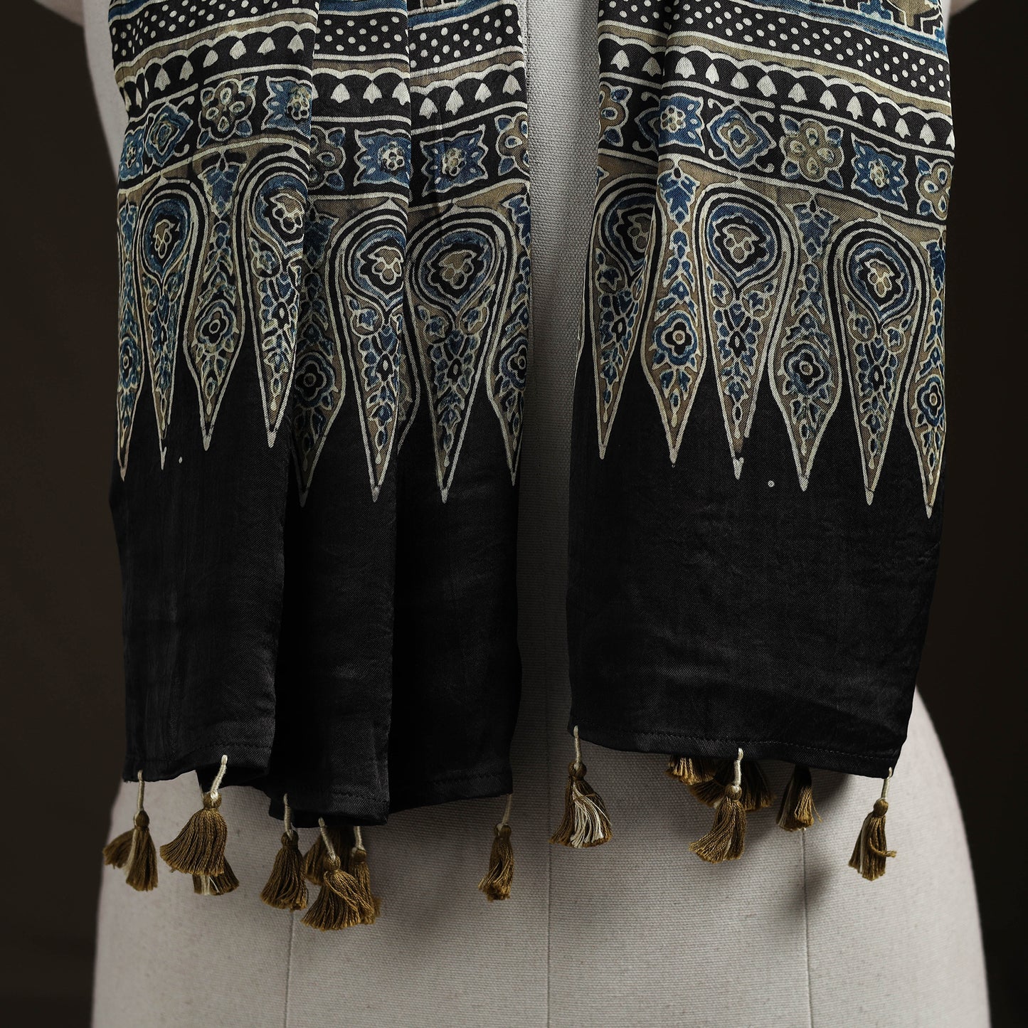 Hand Block Print Natural Dyed Modal Silk Ajrakh Stole 04
