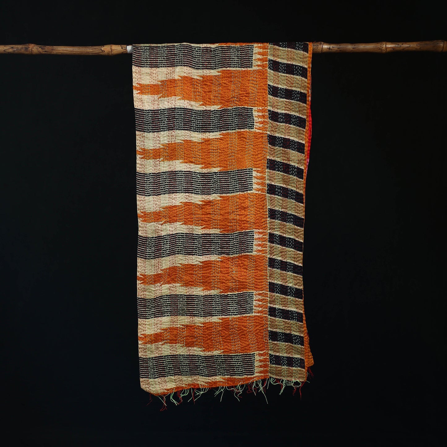 Bengal Kantha Handwork Patchwork Reversible Silk Stole 35