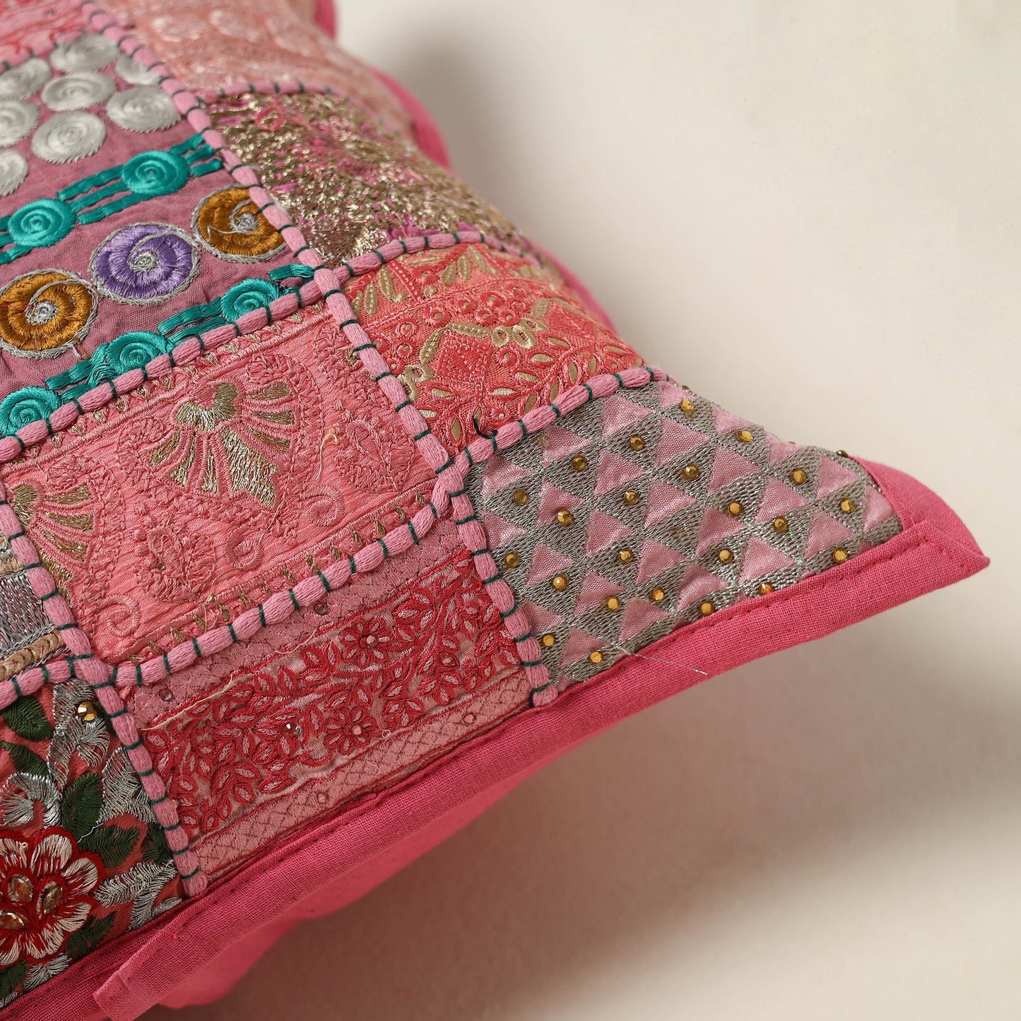Khambadiya Patchwork Hand Embroidered Cushion Cover 01