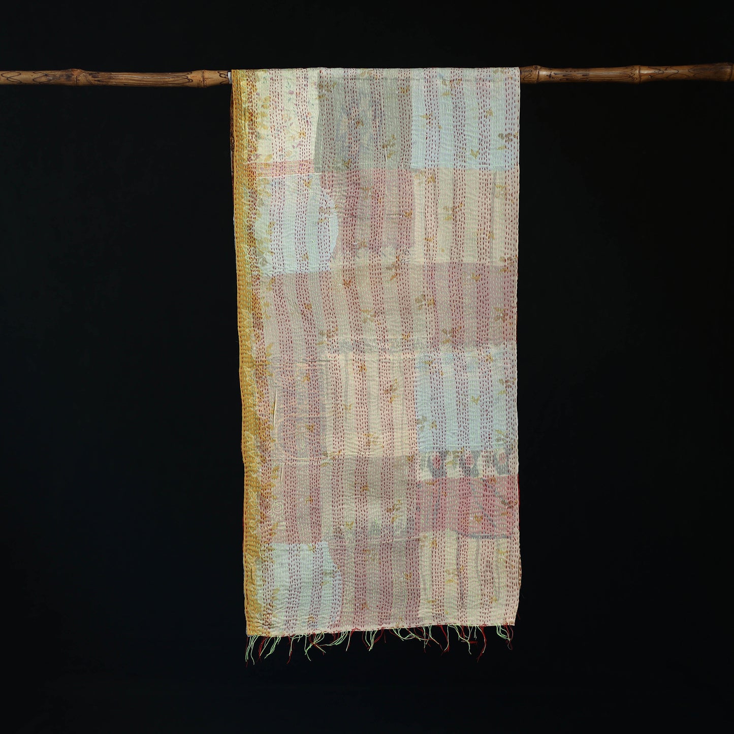 Bengal Kantha Handwork Patchwork Reversible Silk Stole 33