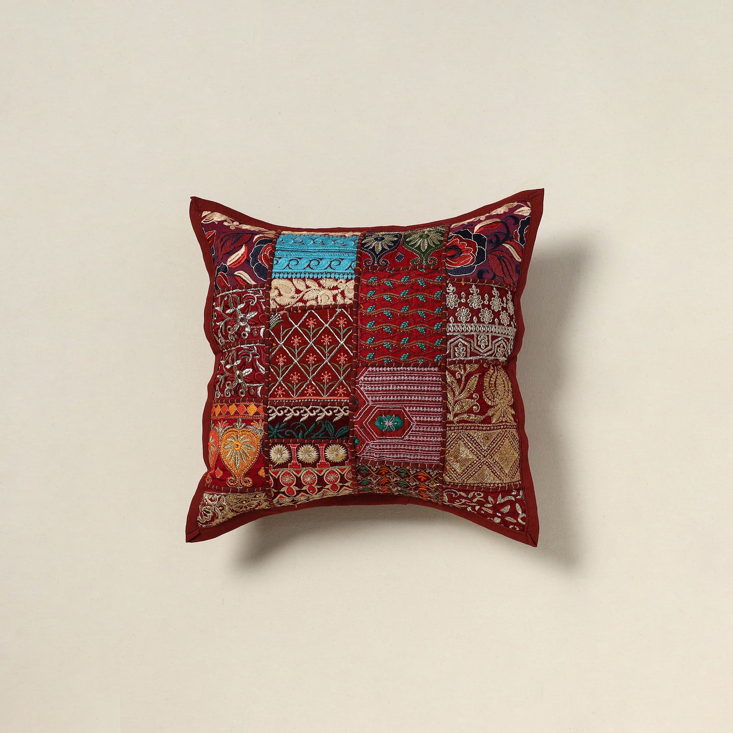 Khambadiya Patchwork Hand Embroidered Cushion Cover 03