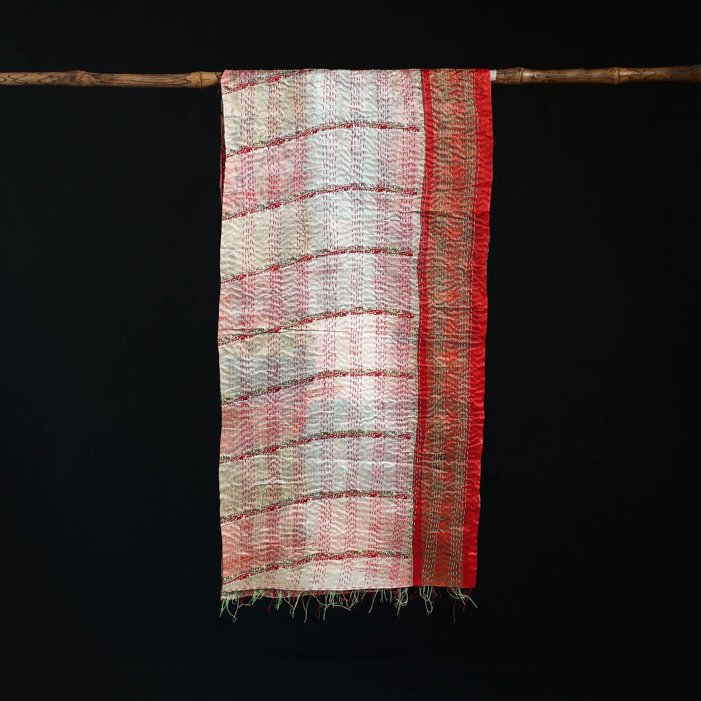 Bengal Kantha Handwork Patchwork Reversible Silk Stole 26