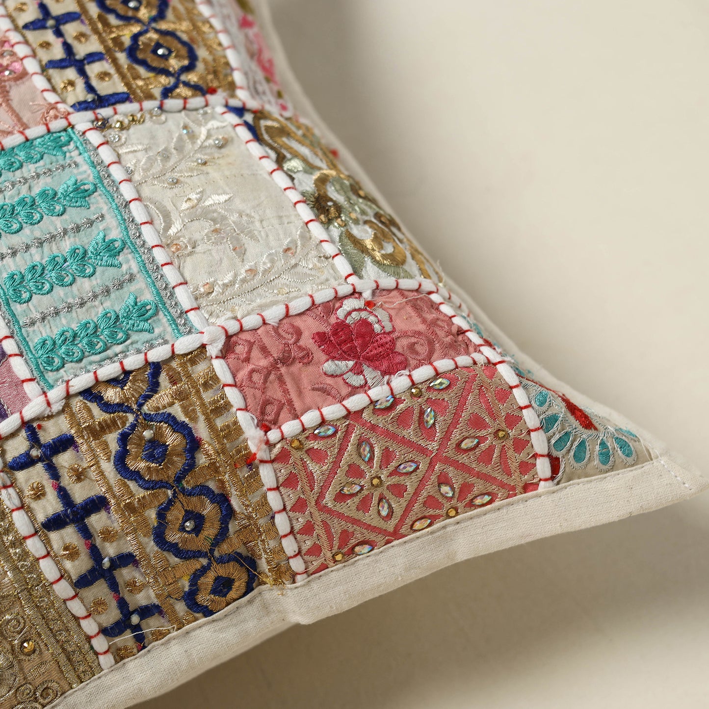 Khambadiya Patchwork Hand Embroidered Cushion Cover 05