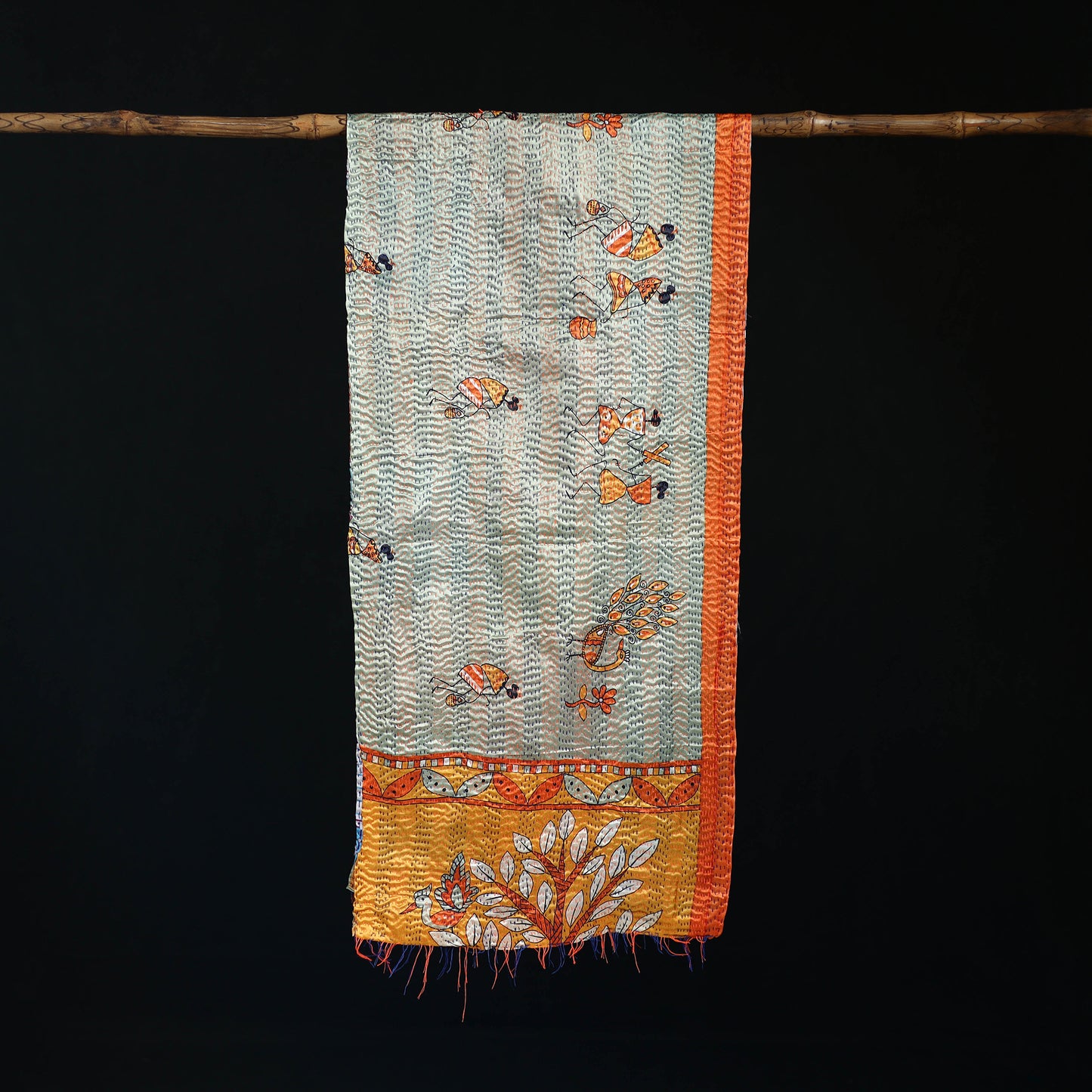 Bengal Kantha Handwork Patchwork Reversible Silk Stole 22